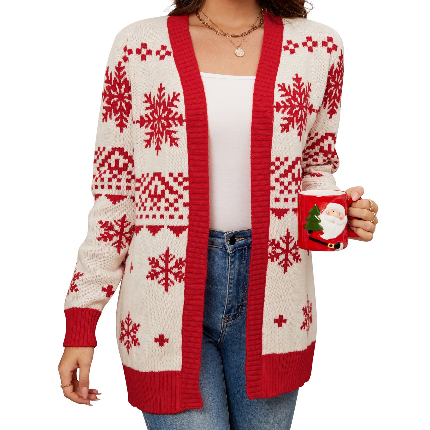 LUBOT Ugly Christmas Sweaters for Women Cute Fuzzy Funny Retro Wintertime Holiday Parties Knitted Casual Cardigan Sweater