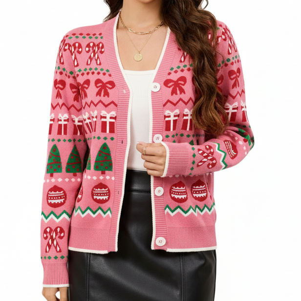 LUBOT Ugly Christmas Sweaters for Women Acrylic Blend Cute Fuzzy Funny Wintertime Holiday Parties Knitted Casual Cardigan Sweater