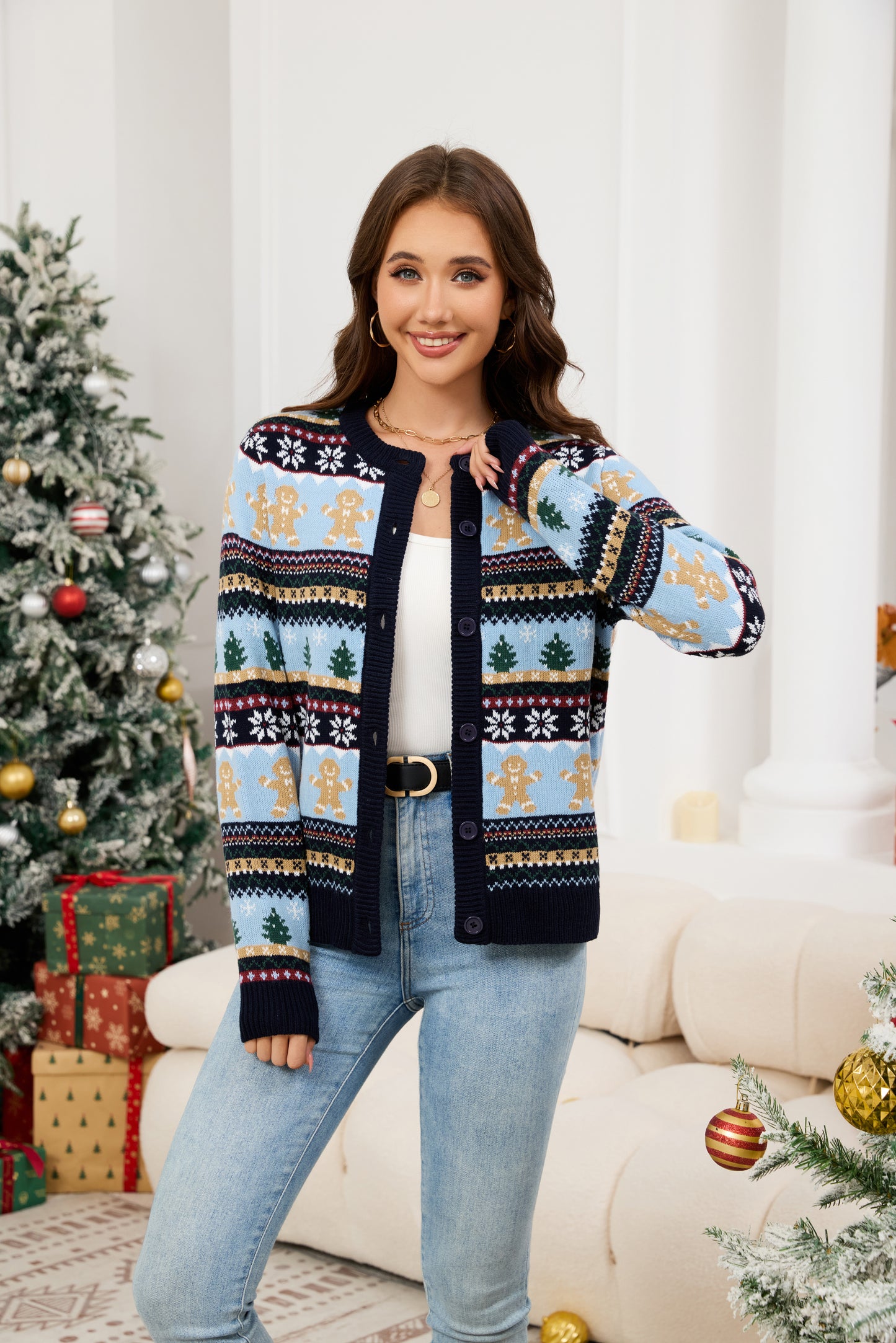 LUBOT Ugly Christmas Sweaters Cardigans for Women Soft Holiday Long Sleeve Wintertime Fuzzy Pullover Xmas Knit Sweaters