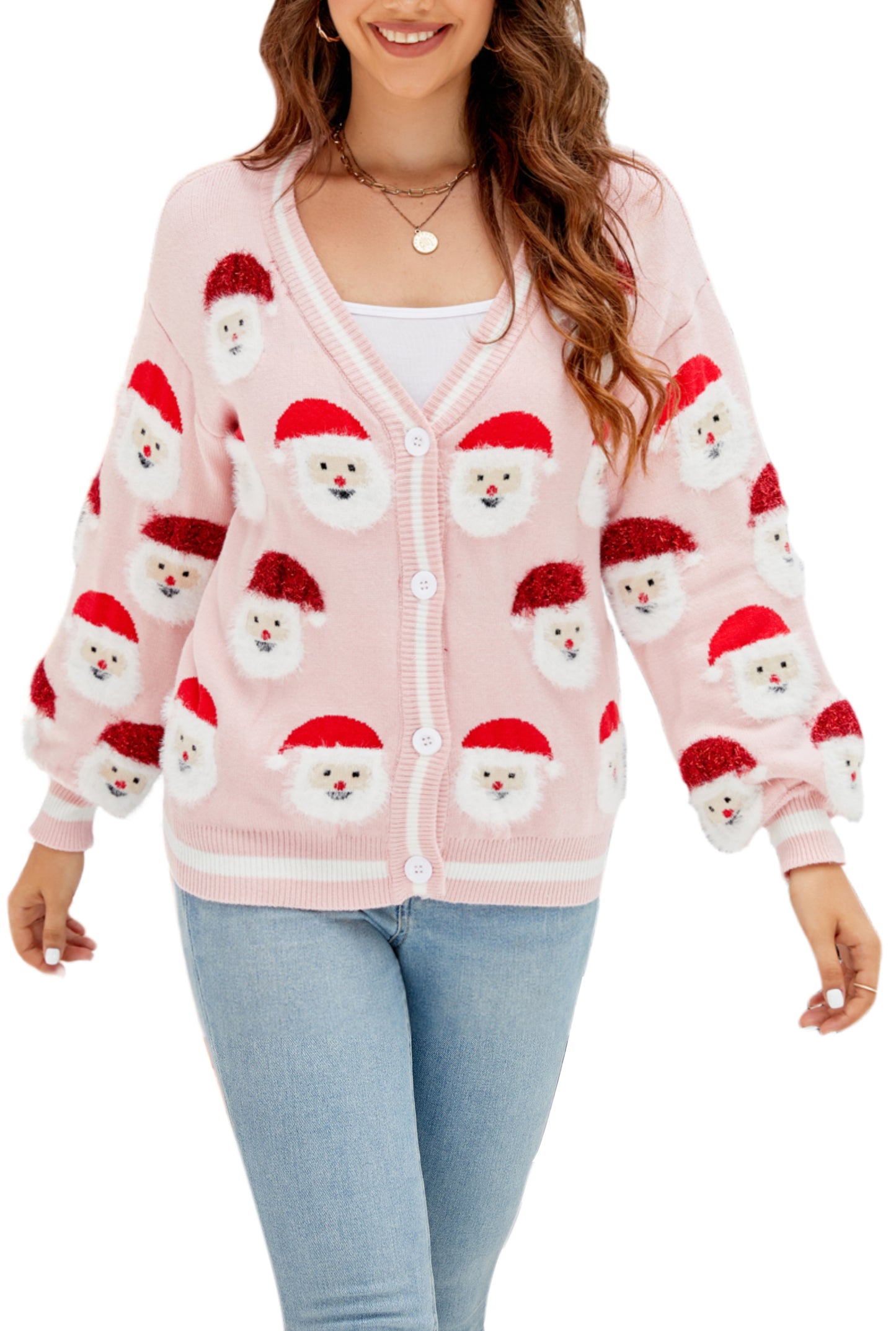 LUBOT Ugly Christmas Sweaters Cardigans for Women Soft Holiday Long Sleeve Wintertime Fuzzy Pullover Xmas Knit Sweaters