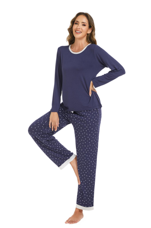 LUBOT 2026 New Bamboo Viscose Long Sleeve Cooling Lightweight Super Soft Soft Women's Pajama Sets Wicking Sleepwear Comfy Black