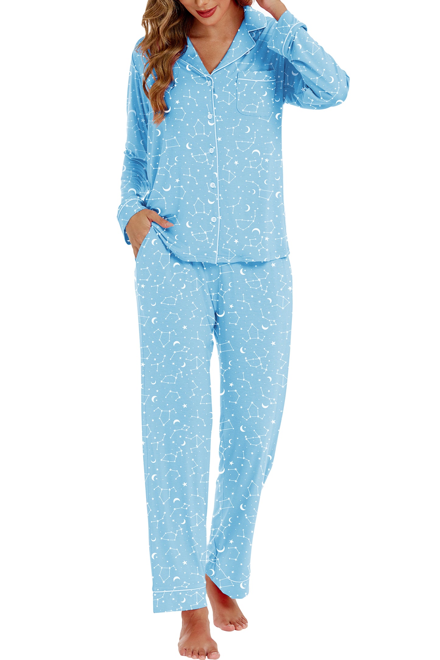 LUBOT Womens Bamboo Viscose Pajamas Set Cooling Super Soft 2 Piece PJ Set Button-Down Long Sleeve