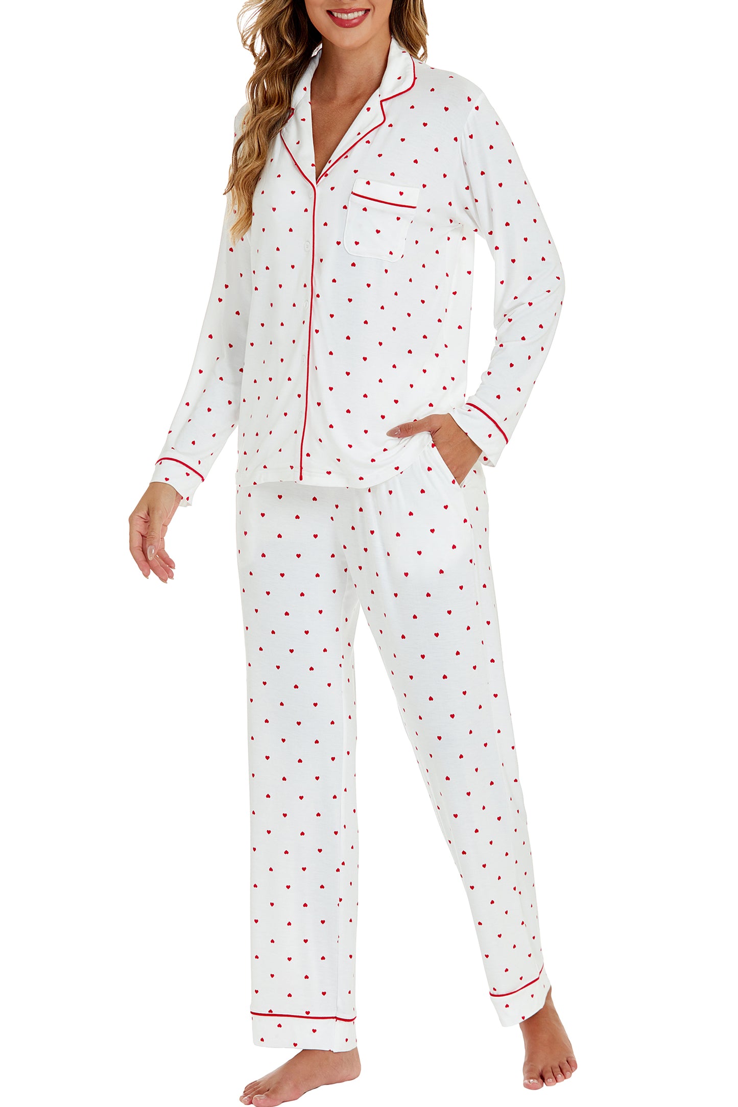LUBOT Womens Bamboo Viscose Pajamas Set Cooling Super Soft 2 Piece PJ Set Button-Down Long Sleeve