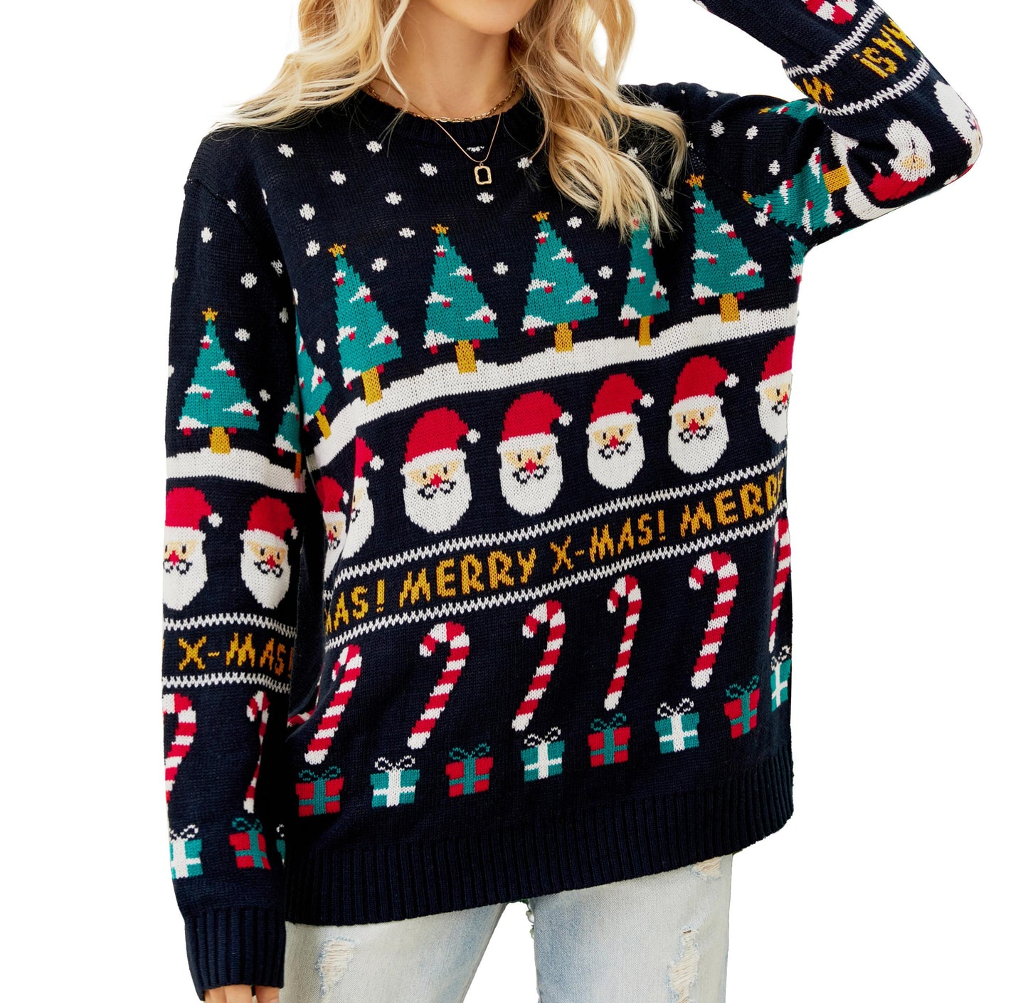 LUBOT Ugly Christmas Sweaters for Women Cute Fuzzy Funny Wintertime and Holiday Parties Knitted Pullover Sweater