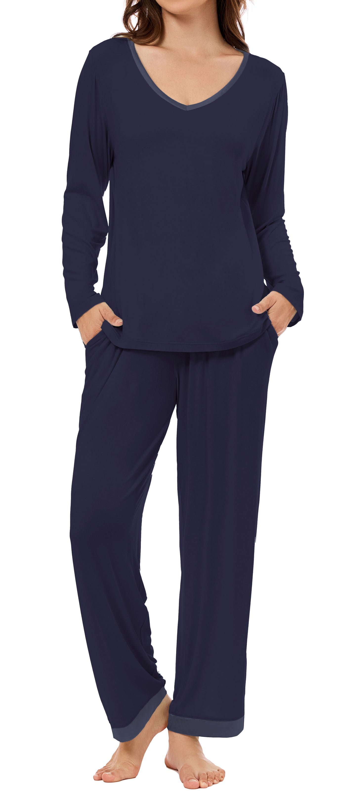 LUBOT Bamboo Viscose Pajamas for Women Soft Breathable Cooling Womens Pajama Set Two Piece PJ Sets Long Sleeve Pants Loungewear Nightwear Sleepwear