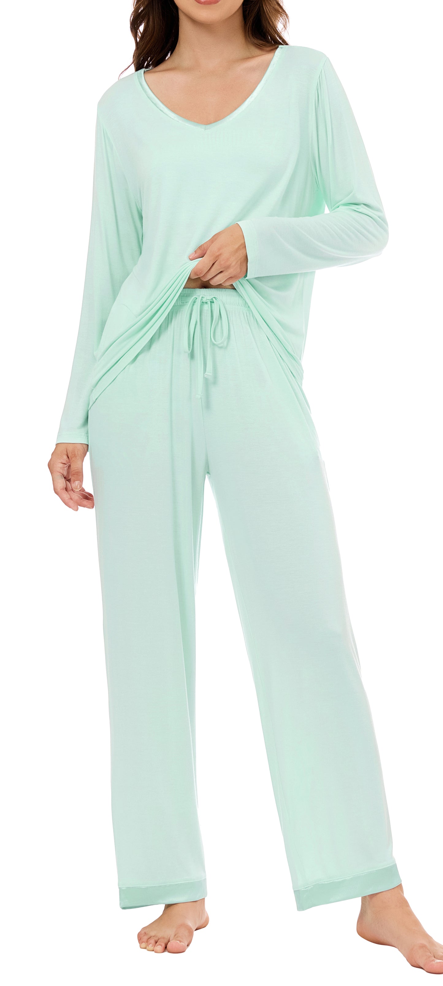 LUBOT Bamboo Viscose Pajamas for Women Soft Breathable Cooling Womens Pajama Set Two Piece PJ Sets Long Sleeve Pants Loungewear Nightwear Sleepwear