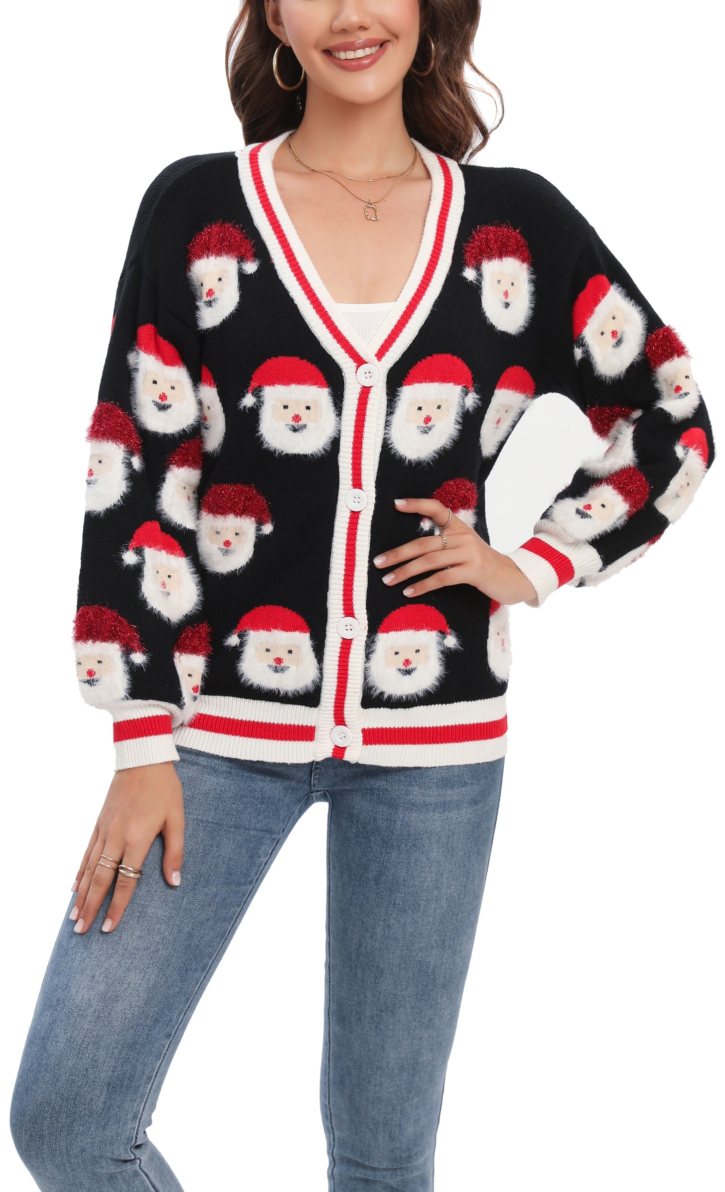 LUBOT Ugly Christmas Sweaters Cardigans for Women Soft Holiday Long Sleeve Wintertime Fuzzy Pullover Xmas Knit Sweaters