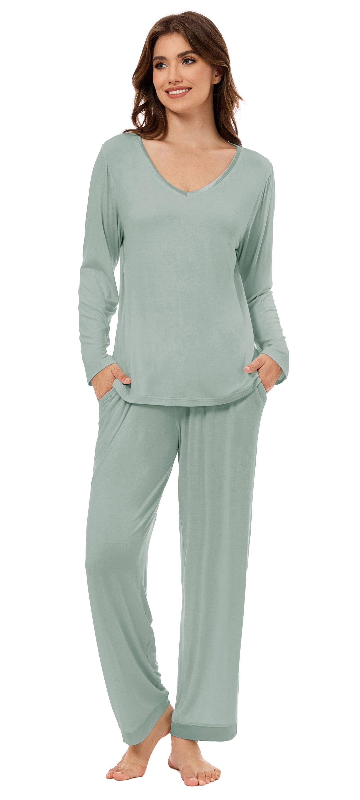 LUBOT Bamboo Viscose Pajamas for Women Soft Breathable Cooling Womens Pajama Set Two Piece PJ Sets Long Sleeve Pants Loungewear Nightwear Sleepwear