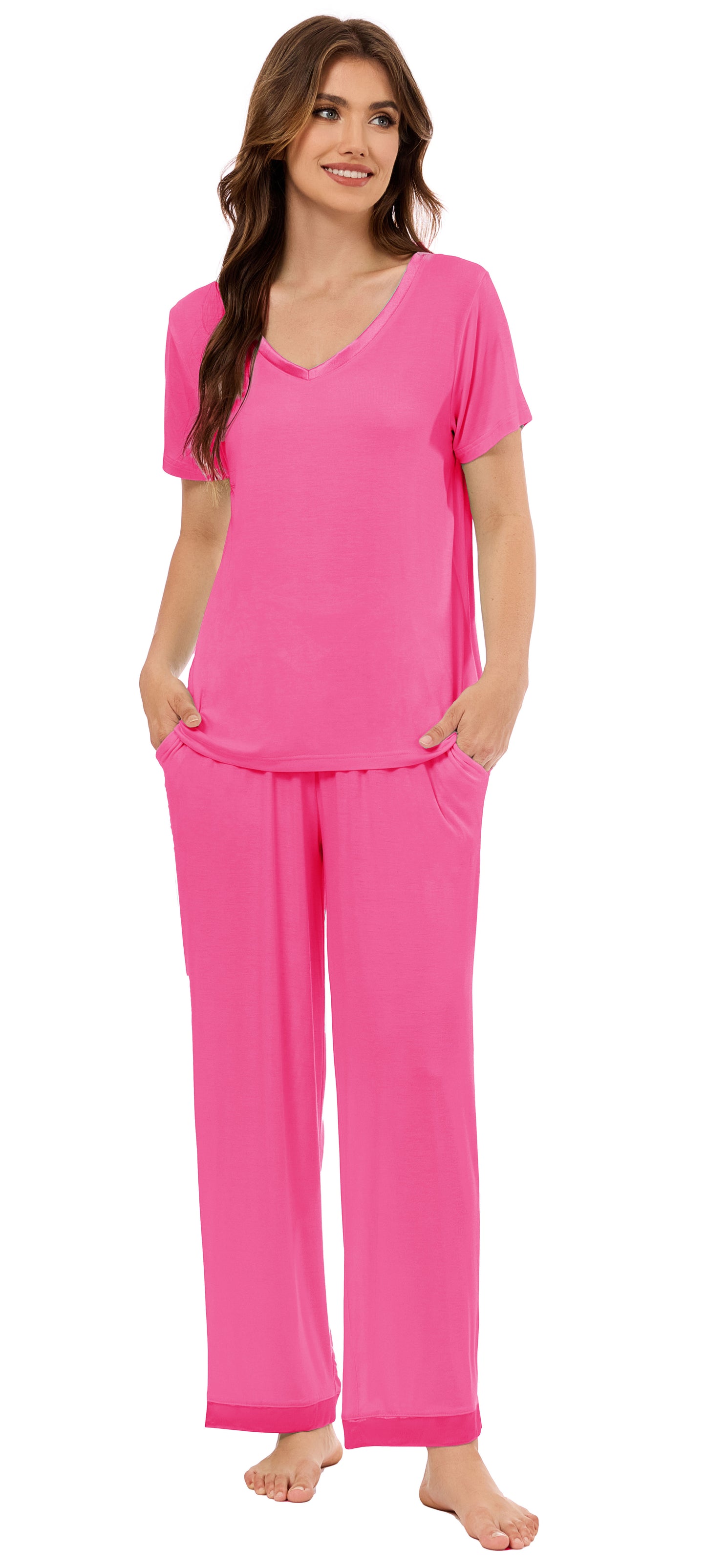 LUBOT Bamboo Viscose Pajamas for Women Soft Breathable Cooling Womens Pajama Set Two Piece PJ Sets Short Sleeve Pants Loungewear Nightwear Sleepwear