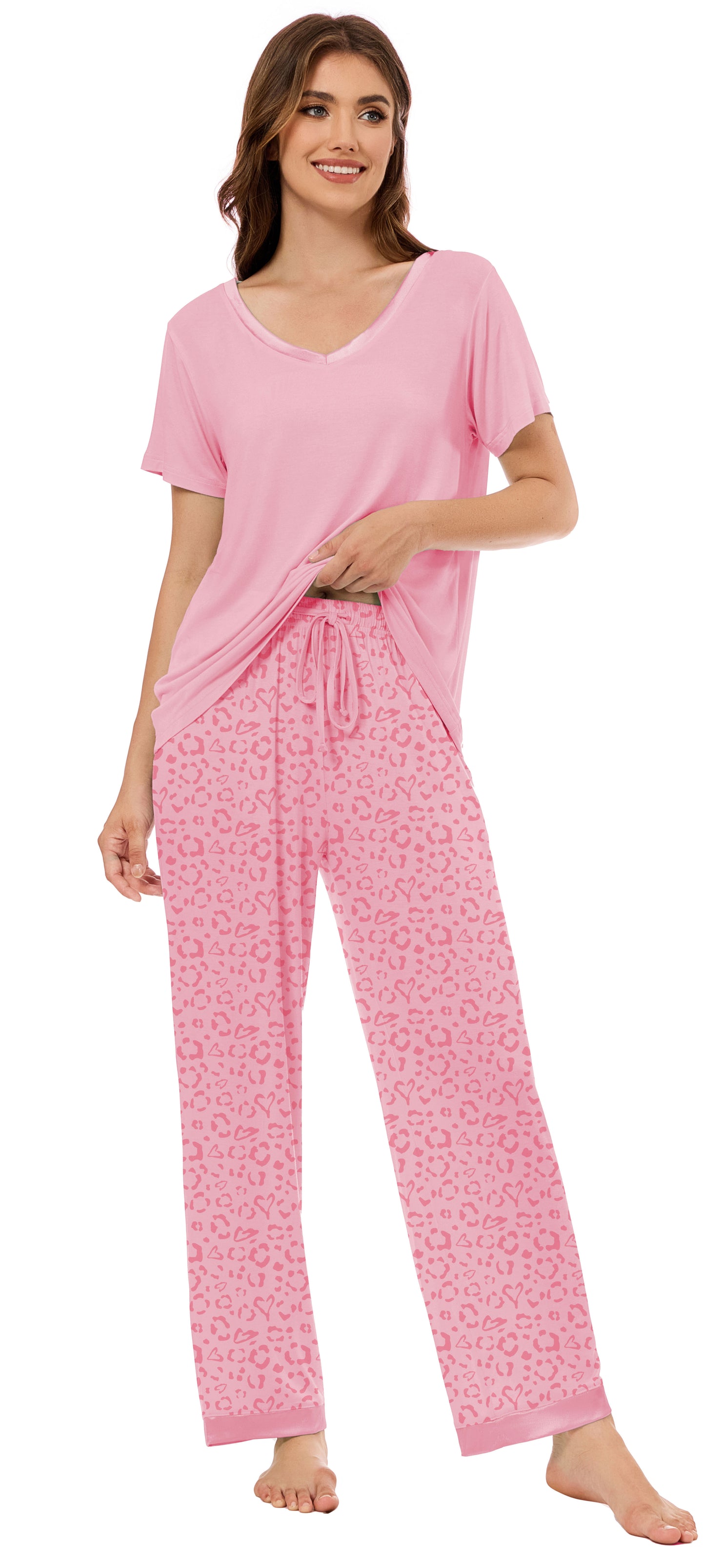 LUBOT Bamboo Viscose Pajamas for Women Soft Breathable Cooling Womens Pajama Set Two Piece PJ Sets Short Sleeve Pants Loungewear Nightwear Sleepwear
