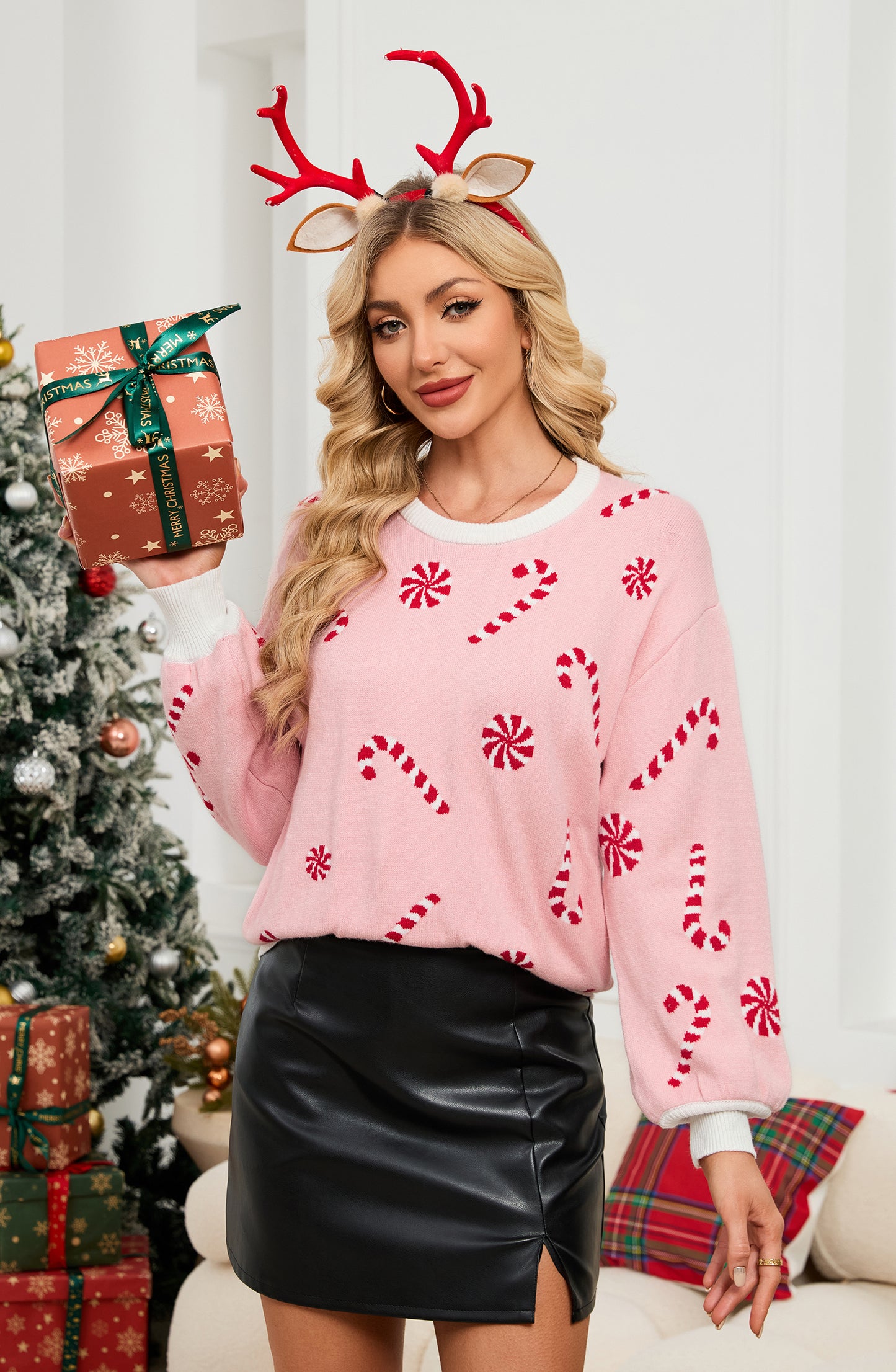LUBOT Ugly Christmas Sweaters Cardigans for Women Soft Holiday Long Sleeve Wintertime Fuzzy Pullover Xmas Knit Sweaters