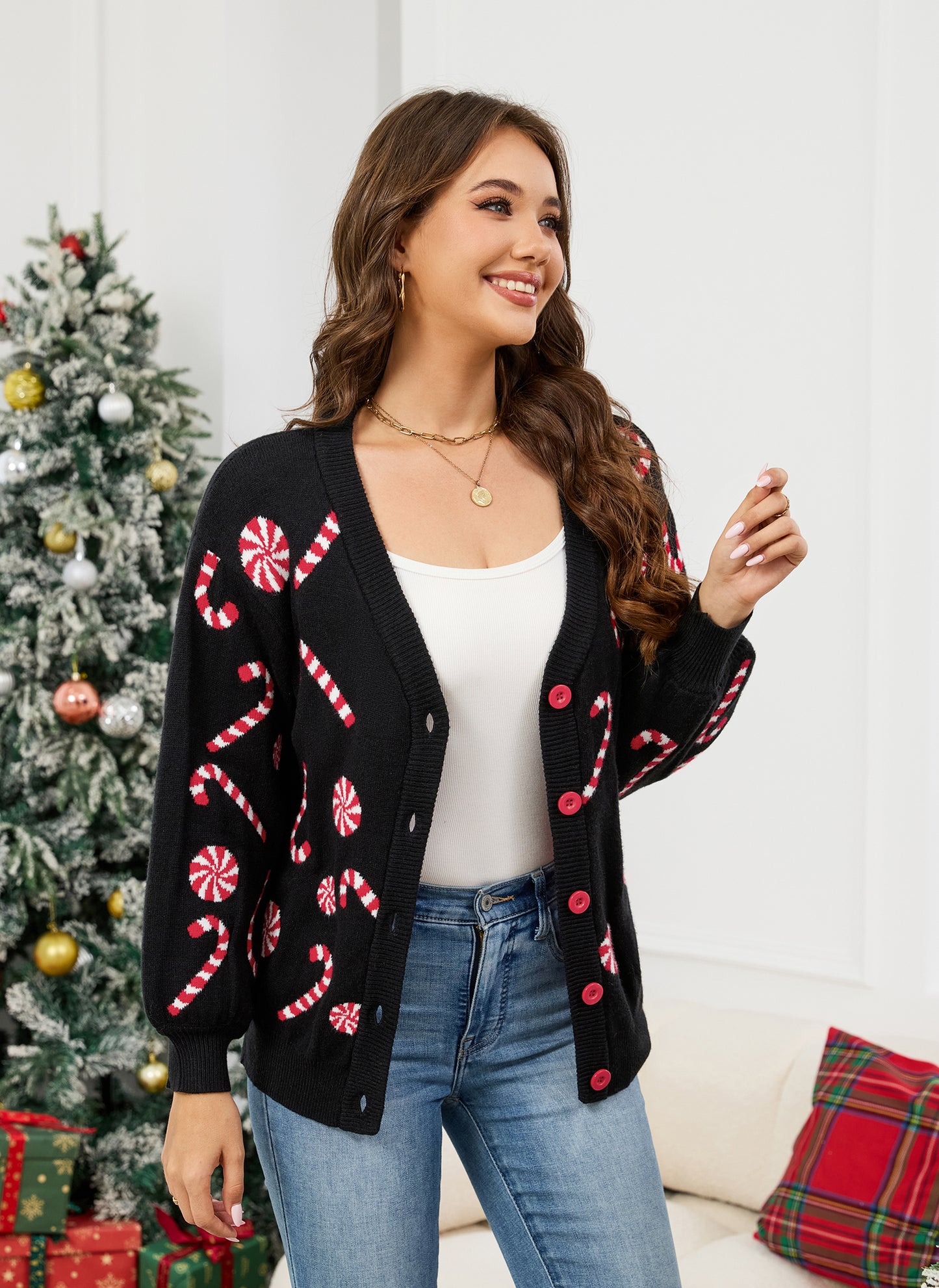 LUBOT Ugly Christmas Sweaters Cardigans for Women Soft Holiday Long Sleeve Wintertime Fuzzy Pullover Xmas Knit Sweaters