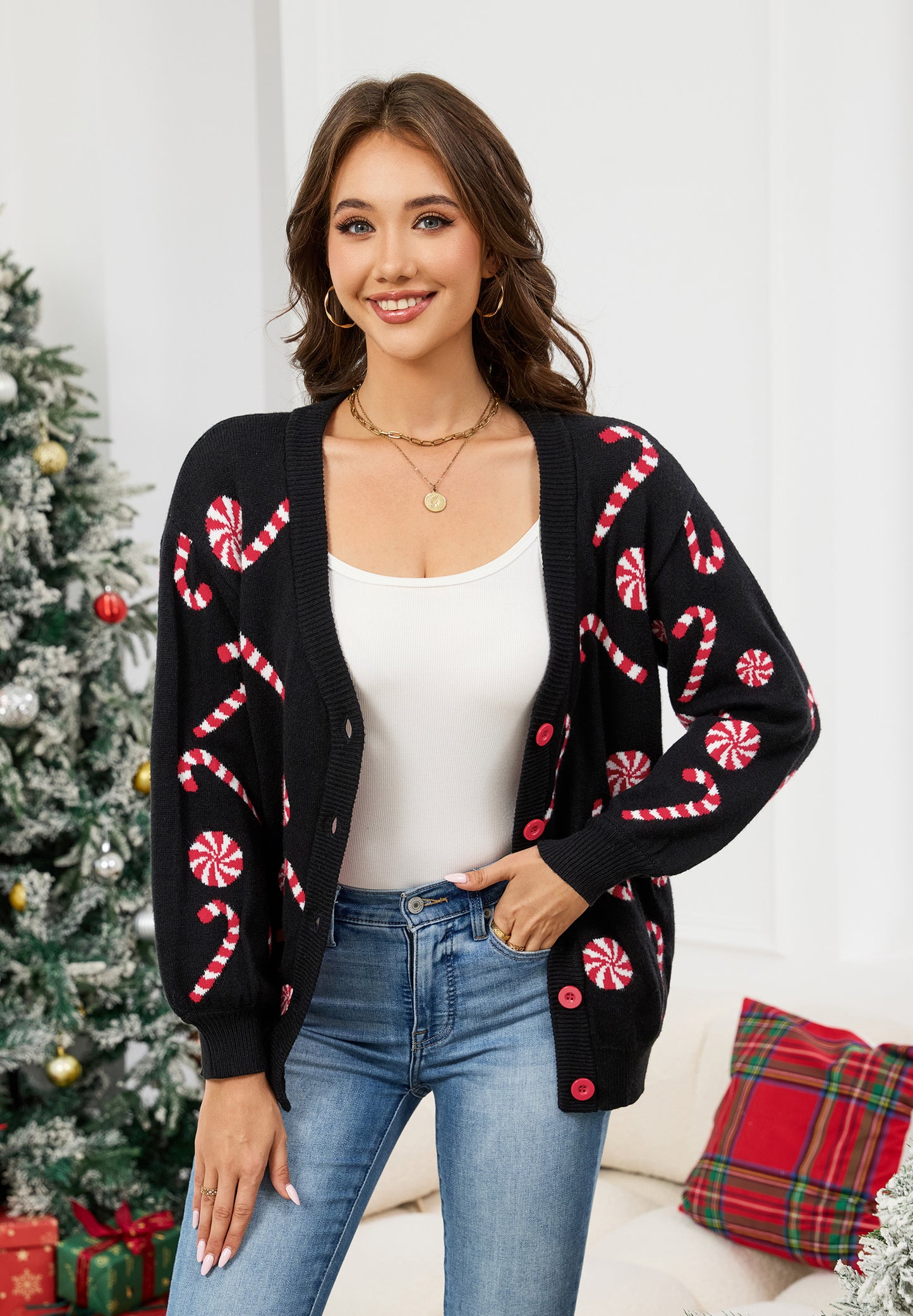 LUBOT Ugly Christmas Sweaters Cardigans for Women Soft Holiday Long Sleeve Wintertime Fuzzy Pullover Xmas Knit Sweaters