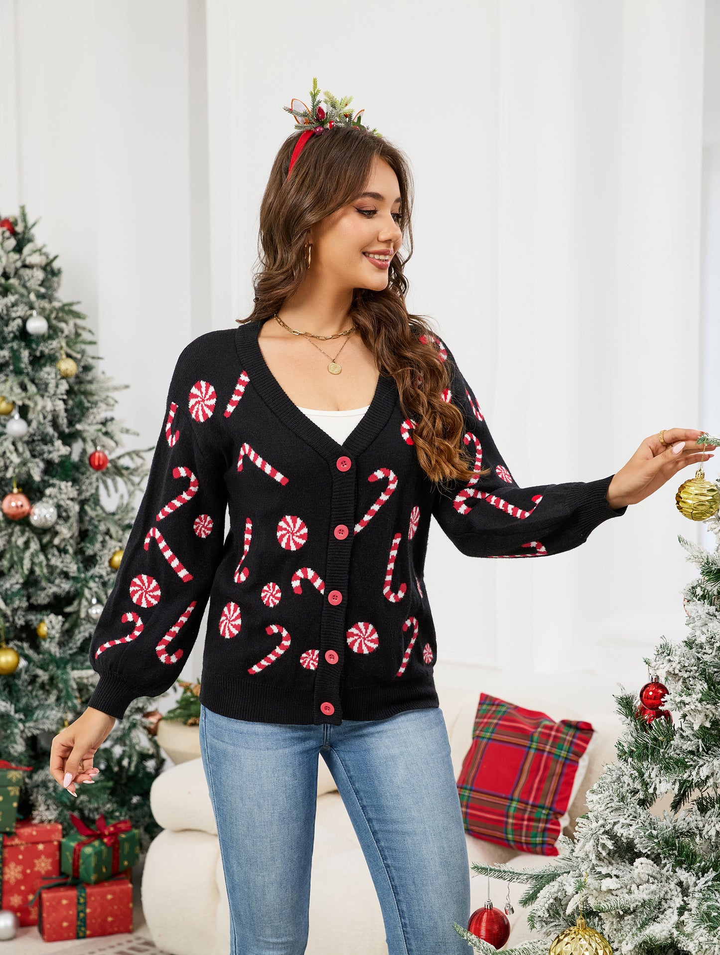 LUBOT Ugly Christmas Sweaters Cardigans for Women Soft Holiday Long Sleeve Wintertime Fuzzy Pullover Xmas Knit Sweaters