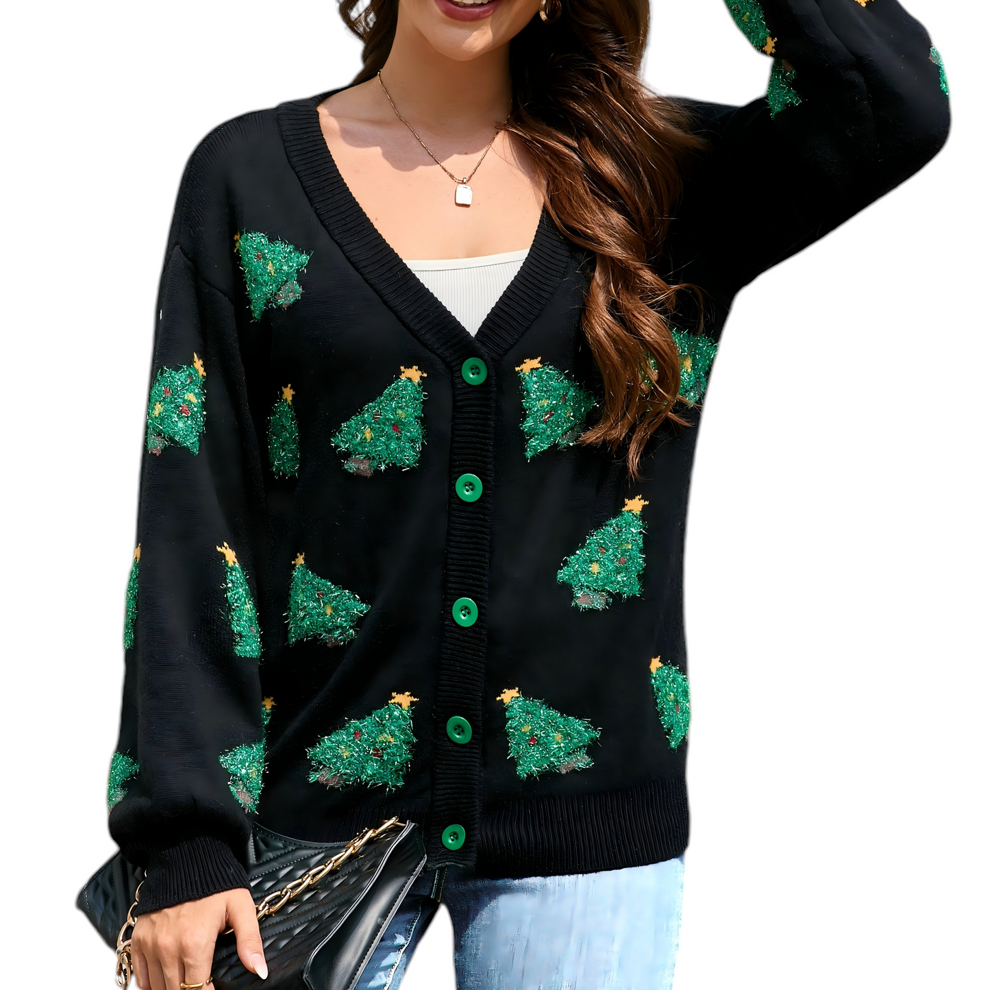 LUBOT Ugly Christmas Sweaters for Women Acrylic Blend Cute Fuzzy Funny Wintertime Holiday Parties Knitted Casual Cardigan Sweater