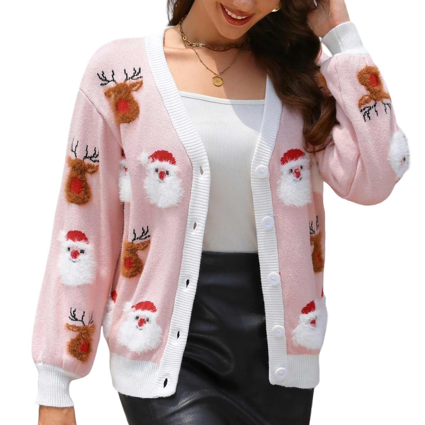 LUBOT Ugly Christmas Sweaters for Women Acrylic Blend Cute Fuzzy Funny Wintertime Holiday Parties Knitted Casual Cardigan Sweater