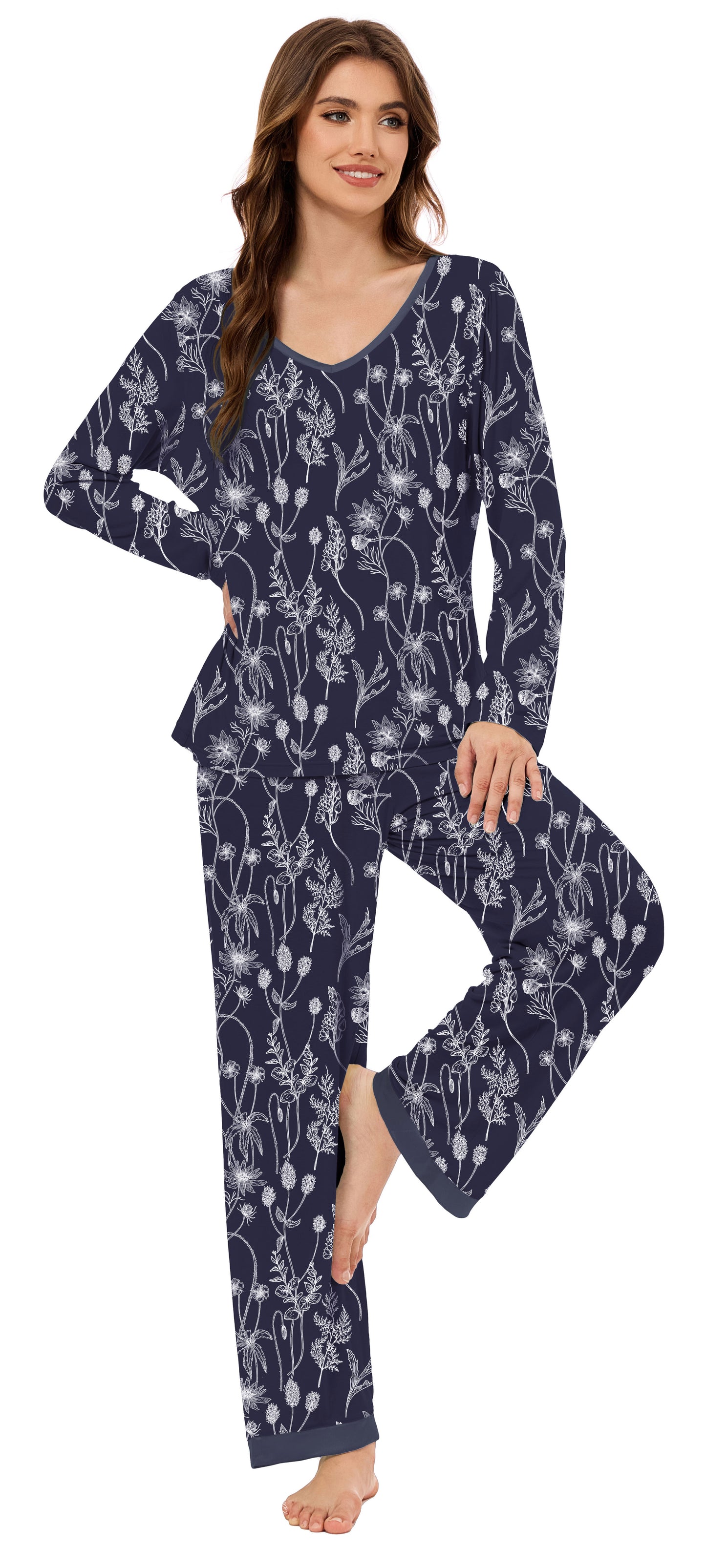 LUBOT Bamboo Viscose Pajamas for Women Soft Breathable Cooling Womens Pajama Set Two Piece PJ Sets Long Sleeve Pants Loungewear Nightwear Sleepwear