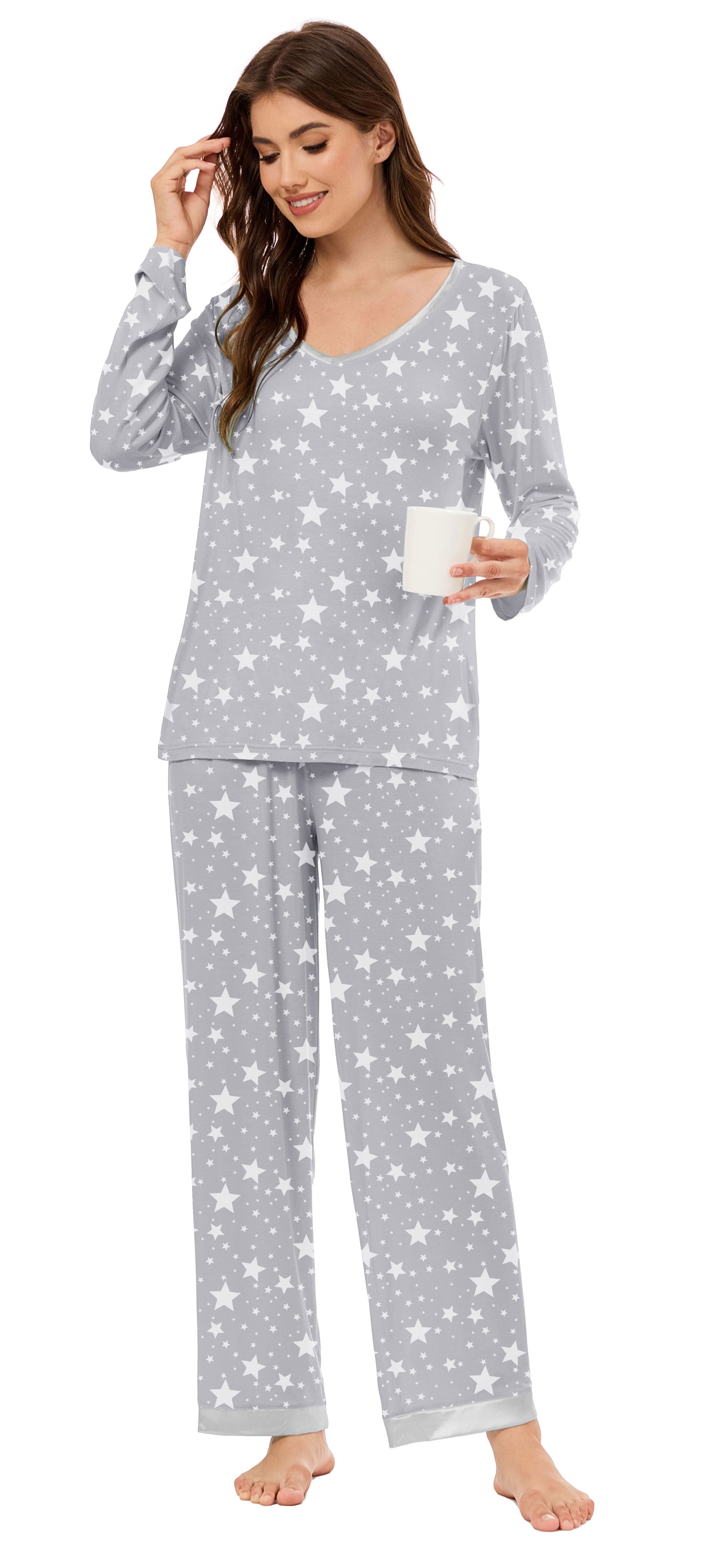 LUBOT Bamboo Viscose Pajamas for Women Soft Breathable Cooling Womens Pajama Set Two Piece PJ Sets Long Sleeve Pants Loungewear Nightwear Sleepwear