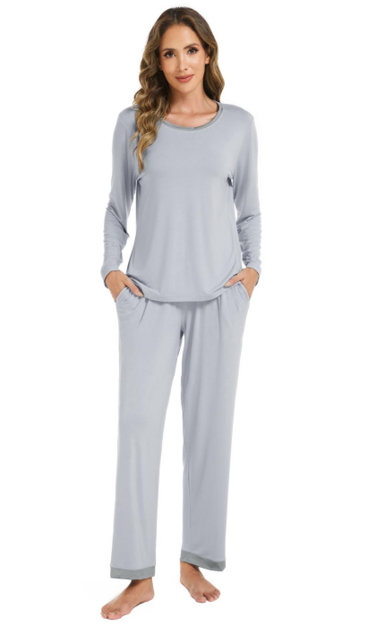 LUBOT 2026 New Bamboo Viscose Long Sleeve Cooling Lightweight Super Soft Soft Women's Pajama Sets Wicking Sleepwear Comfy Black