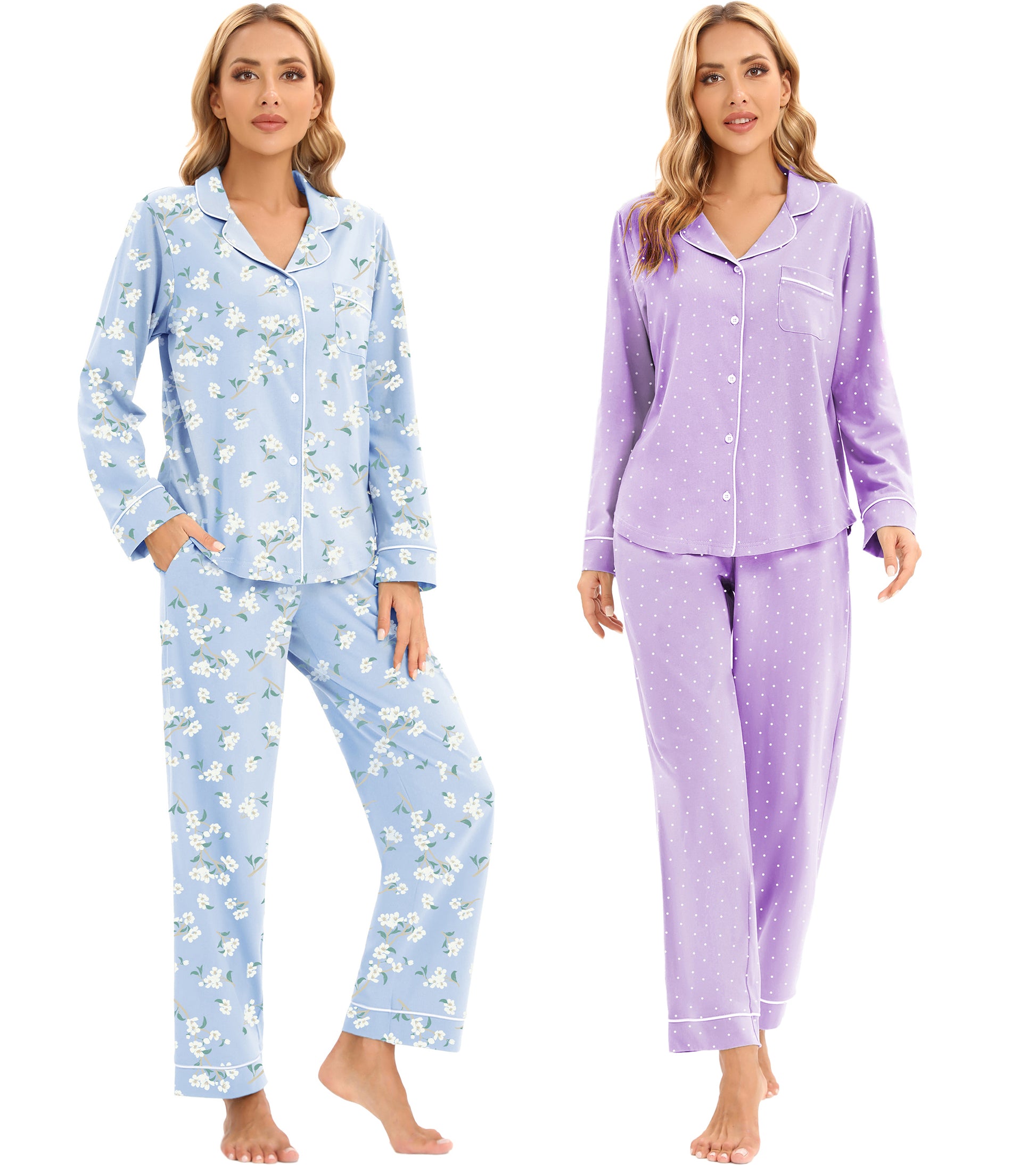 LUBOT 100% katoen lange pyjama voor dames met knoopsluiting, nachtkleding pyjama set met kraag knopen, zachte lichte tweedelige pyjama huispak loungewear LUBOT 100% katoen lange pyjama voor dames met knoopsluiting, nachtkleding pyjama set met kraag knopen, zachte lichte tweedelige pyjama huispak loungewear