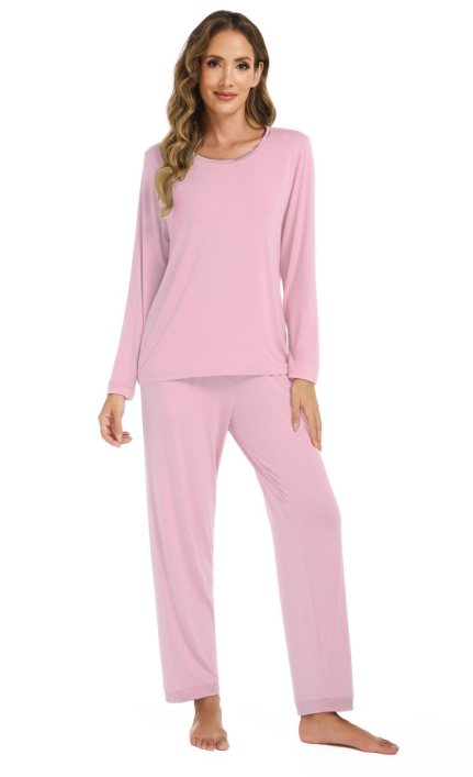 LUBOT 2026 New Bamboo Viscose Long Sleeve Cooling Lightweight Super Soft Soft Women's Pajama Sets Wicking Sleepwear Comfy Black