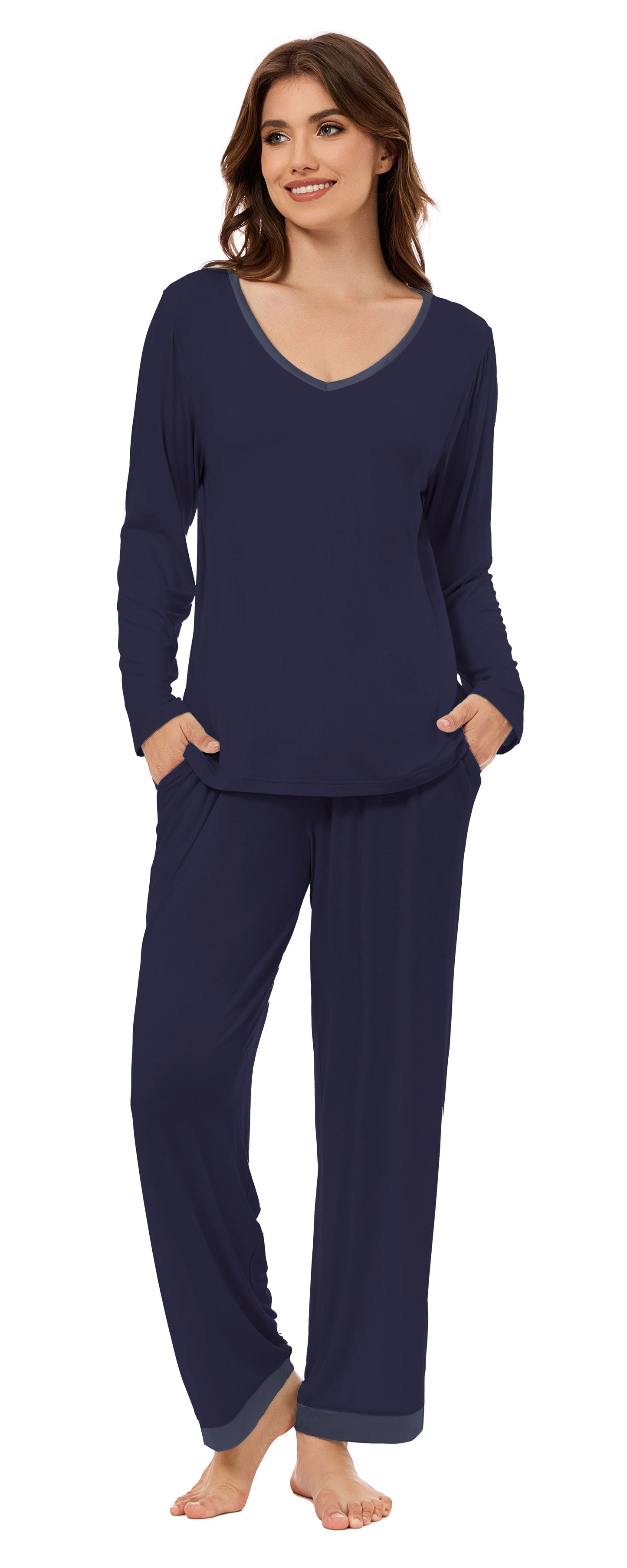 LUBOT Bamboo Viscose Pajamas for Women Soft Breathable Cooling Womens Pajama Set Two Piece PJ Sets Long Sleeve Pants Loungewear Nightwear Sleepwear