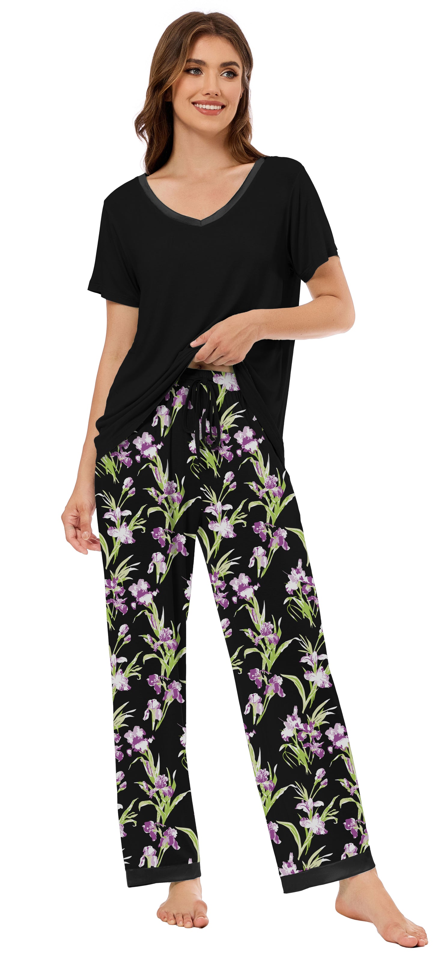 LUBOT Bamboo Viscose Pajamas for Women Soft Breathable Cooling Womens Pajama Set Two Piece PJ Sets Short Sleeve Pants Loungewear Nightwear Sleepwear