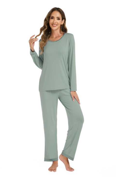 LUBOT 2026 New Bamboo Viscose Long Sleeve Cooling Lightweight Super Soft Soft Women's Pajama Sets Wicking Sleepwear Comfy Black