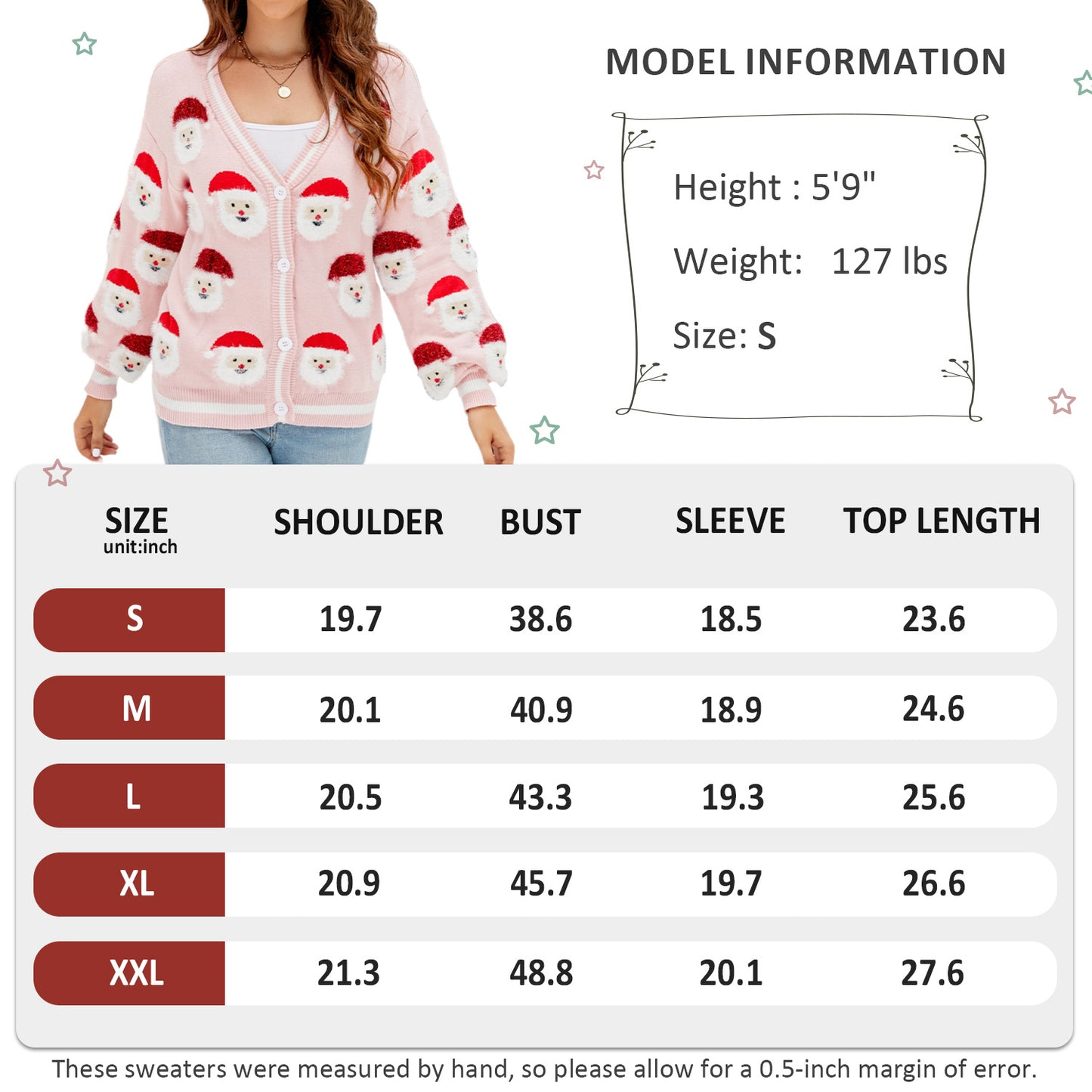 LUBOT Ugly Christmas Sweaters Cardigans for Women Soft Holiday Long Sleeve Wintertime Fuzzy Candy Pink Xmas Knit Sweaters