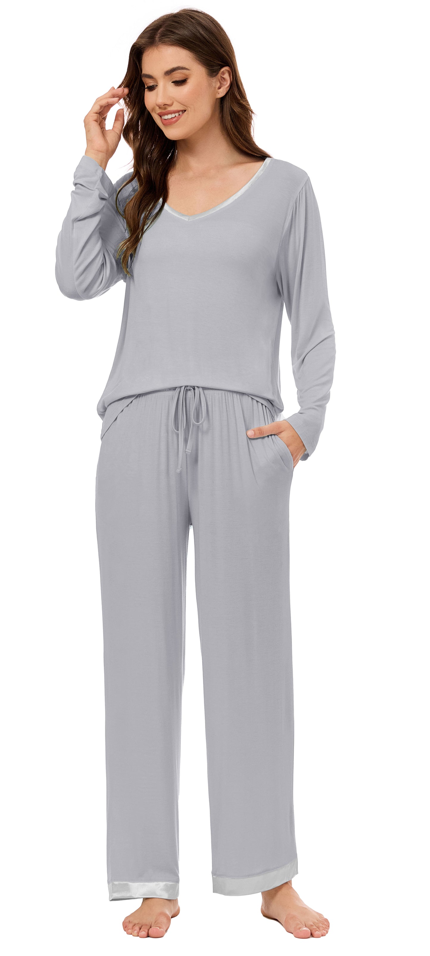 LUBOT Bamboo Viscose Pajamas for Women Soft Breathable Cooling Womens Pajama Set Two Piece PJ Sets Long Sleeve Pants Loungewear Nightwear Sleepwear