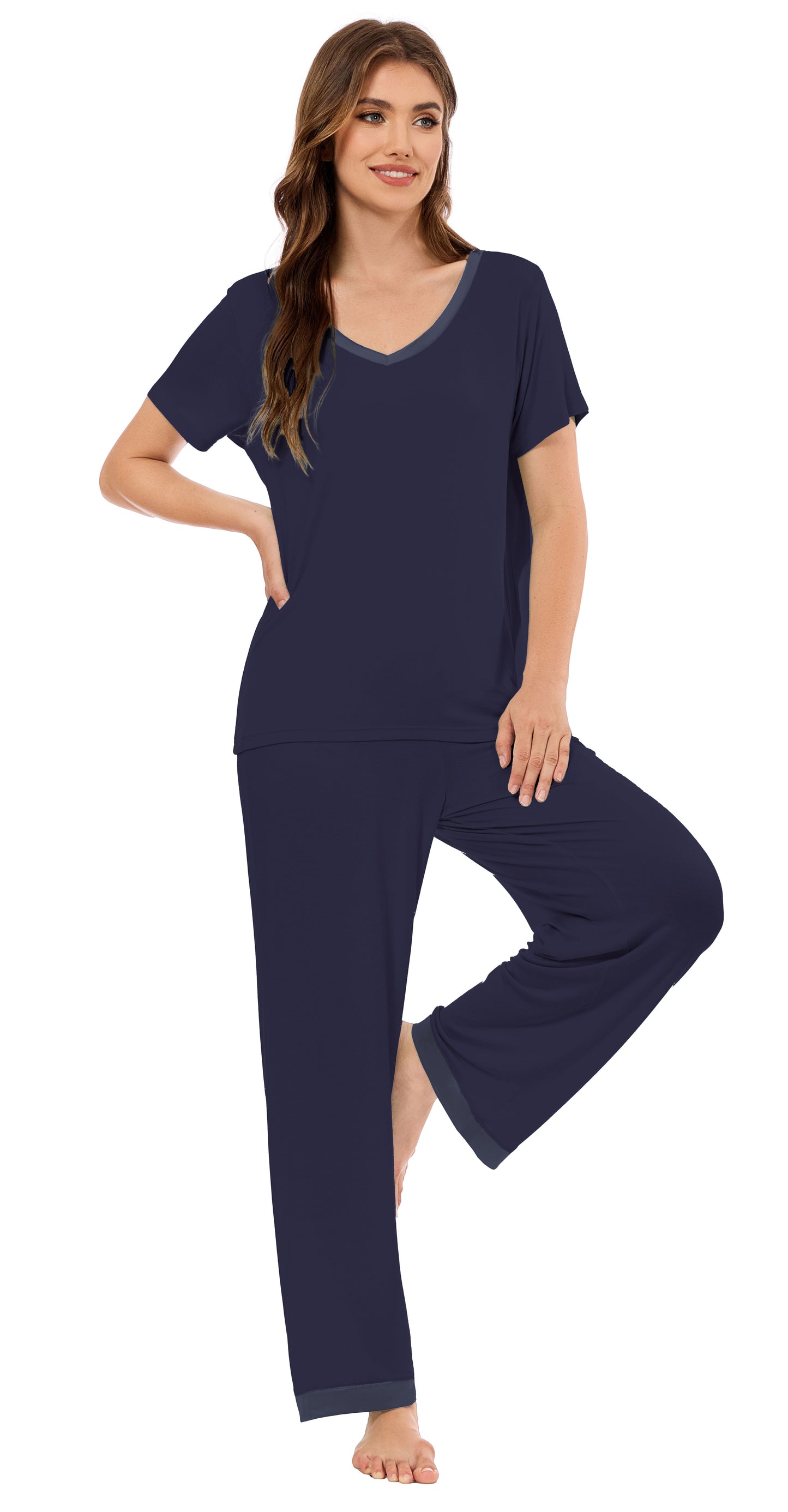 LUBOT Bamboo Viscose Pajamas for Women Soft Breathable Cooling Womens Pajama Set Two Piece PJ Sets Short Sleeve Pants Loungewear Nightwear Sleepwear