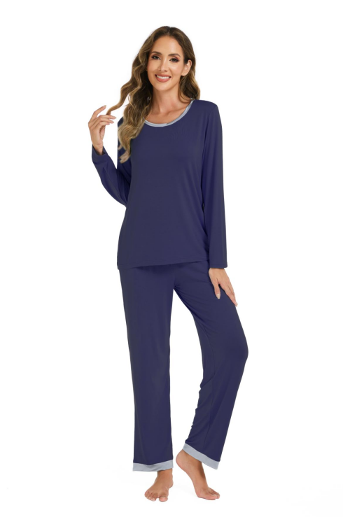 LUBOT 2026 New Bamboo Viscose Long Sleeve Cooling Lightweight Super Soft Soft Women's Pajama Sets Wicking Sleepwear Comfy Black