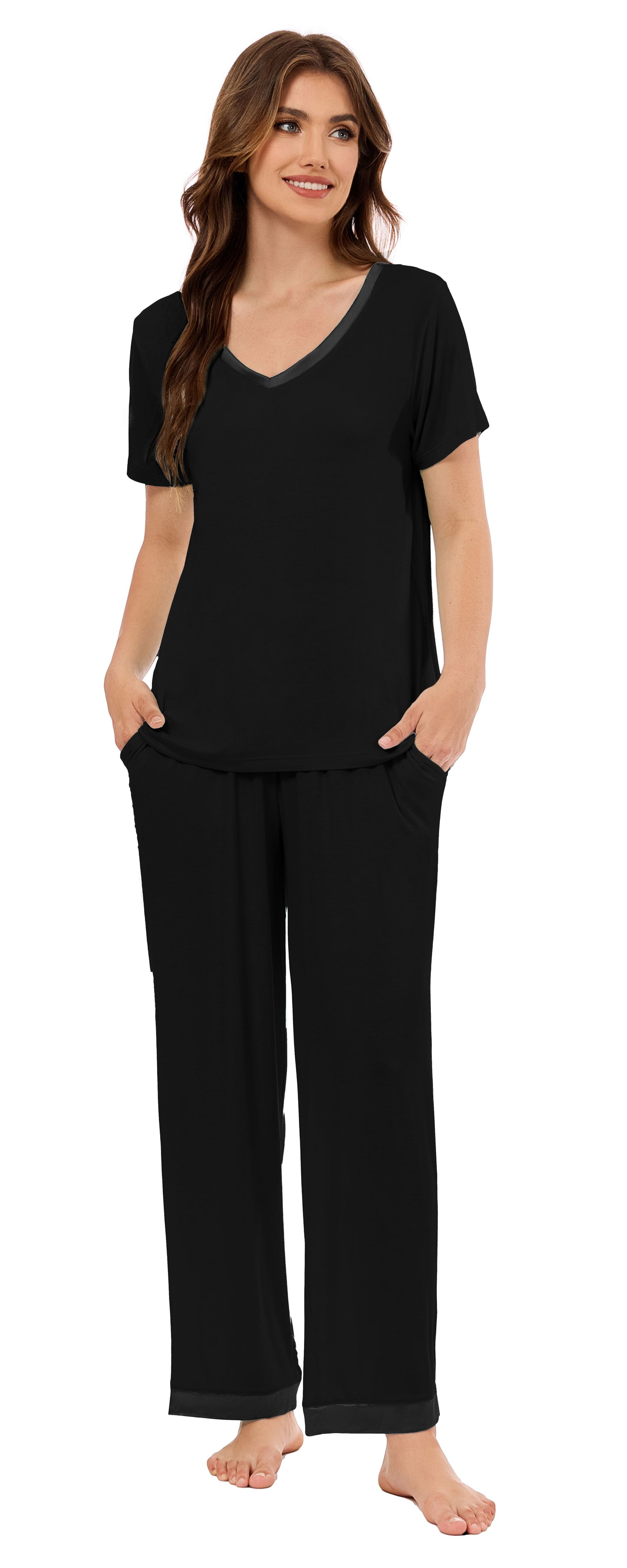 LUBOT Bamboo Viscose Pajamas for Women Soft Breathable Cooling Womens Pajama Set Two Piece PJ Sets Short Sleeve Pants Loungewear Nightwear Sleepwear