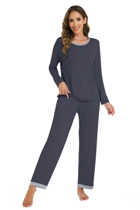 LUBOT 2026 New Bamboo Viscose Long Sleeve Cooling Lightweight Super Soft Soft Women's Pajama Sets Wicking Sleepwear Comfy Black