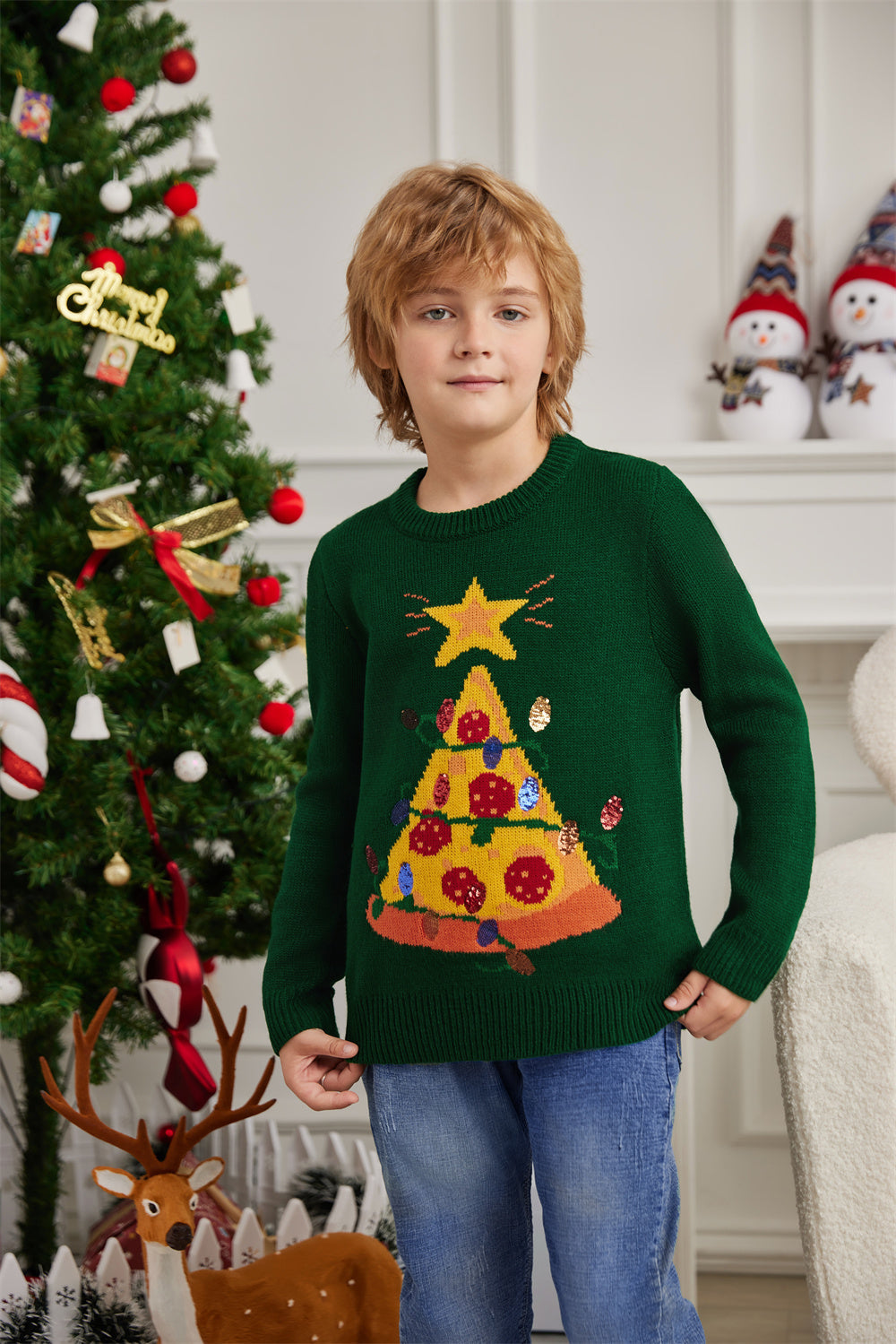 LUBOT Kids Christmas Sweater Boys' Girls’and Toddler Long Sleeve Wintertime and Holiday Parties Knitted Sweater