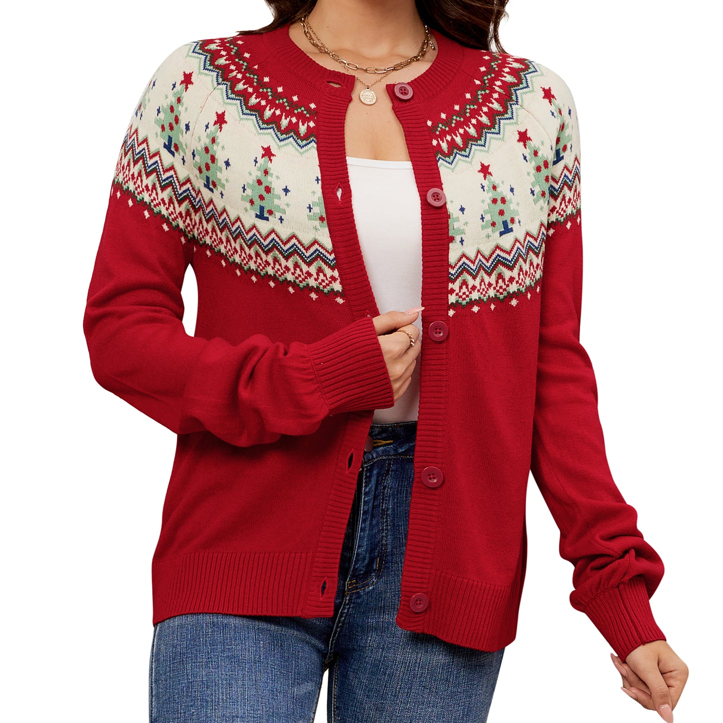 LUBOT Ugly Christmas Sweaters for Women Cute Fuzzy Funny Retro Wintertime Holiday Parties Knitted Casual Cardigan Sweater