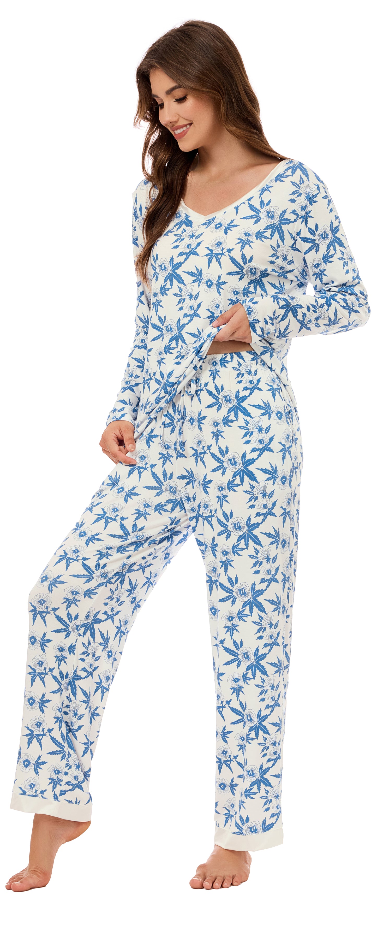 LUBOT Bamboo Viscose Pajamas for Women Soft Breathable Cooling Womens Pajama Set Two Piece PJ Sets Long Sleeve Pants Loungewear Nightwear Sleepwear