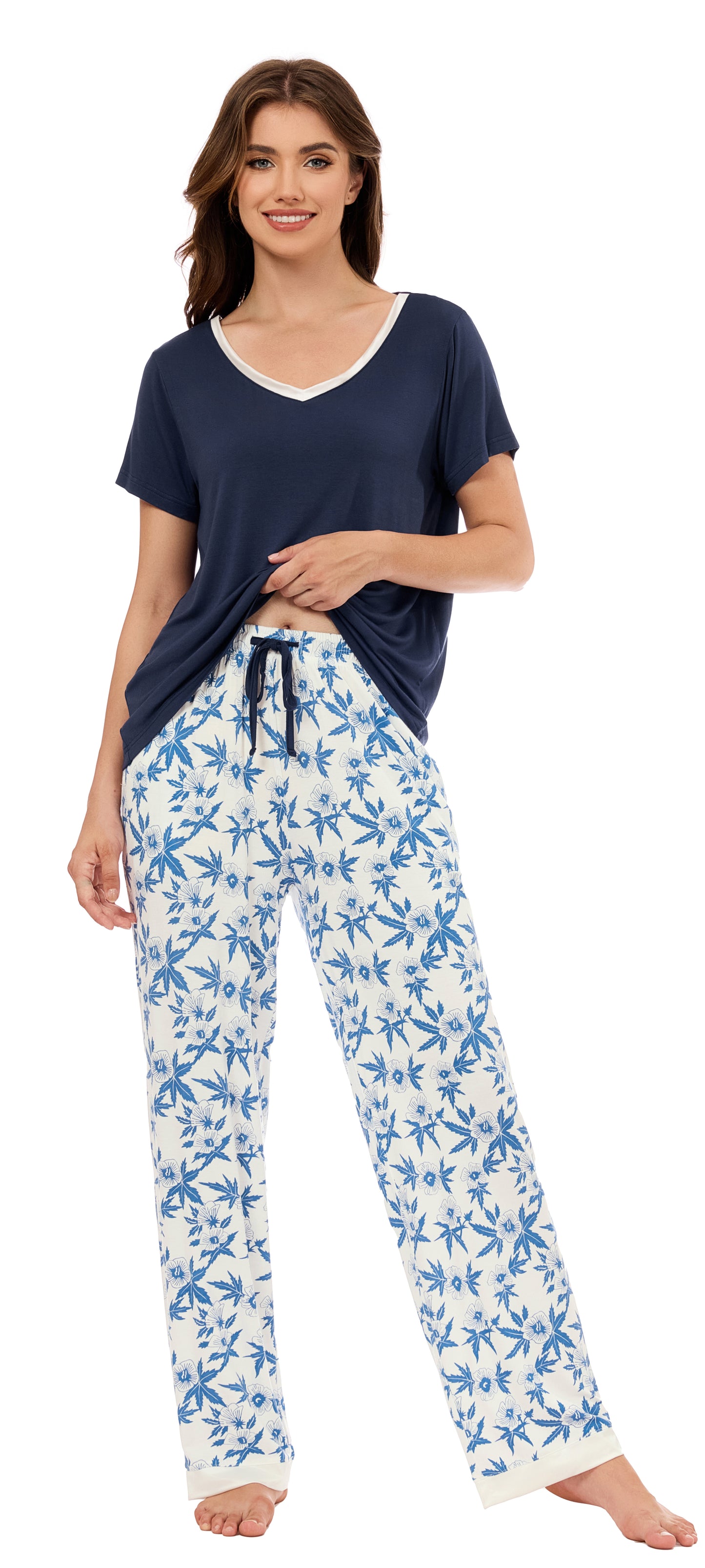LUBOT Bamboo Viscose Pajamas for Women Soft Breathable Cooling Womens Pajama Set Two Piece PJ Sets Short Sleeve Pants Loungewear Nightwear Sleepwear