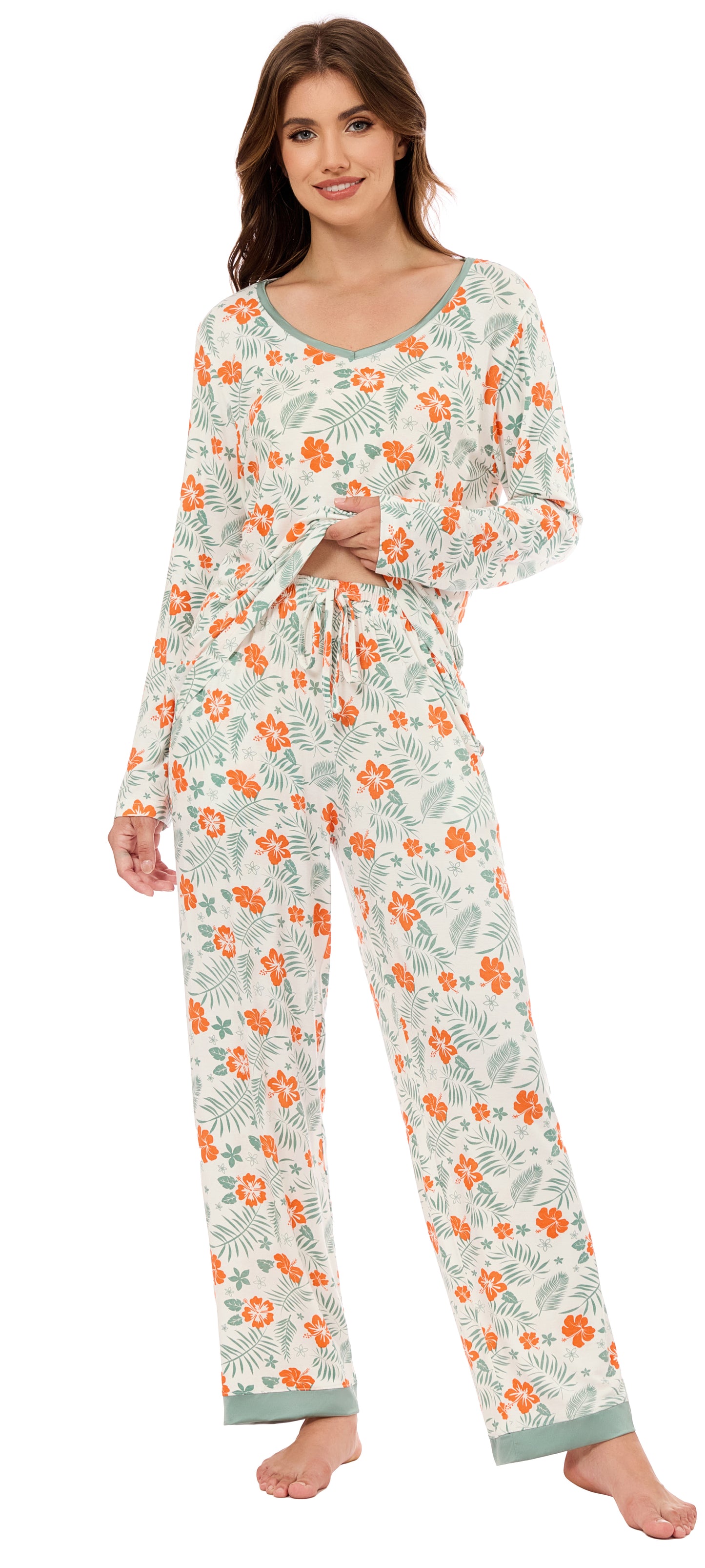 LUBOT Bamboo Viscose Pajamas for Women Soft Breathable Cooling Womens Pajama Set Two Piece PJ Sets Long Sleeve Pants Loungewear Nightwear Sleepwear