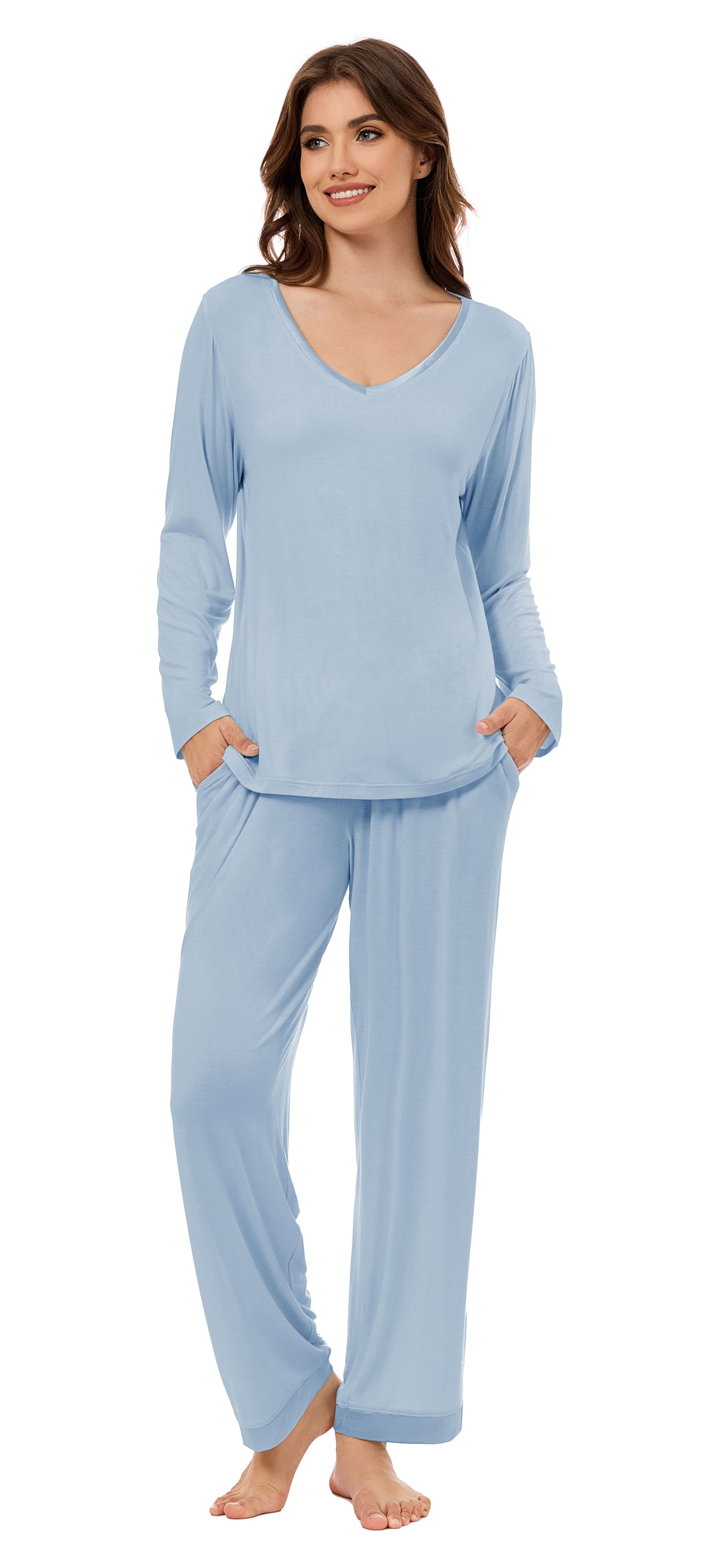 LUBOT Bamboo Viscose Pajamas for Women Soft Breathable Cooling Womens Pajama Set Two Piece PJ Sets Long Sleeve Pants Loungewear Nightwear Sleepwear