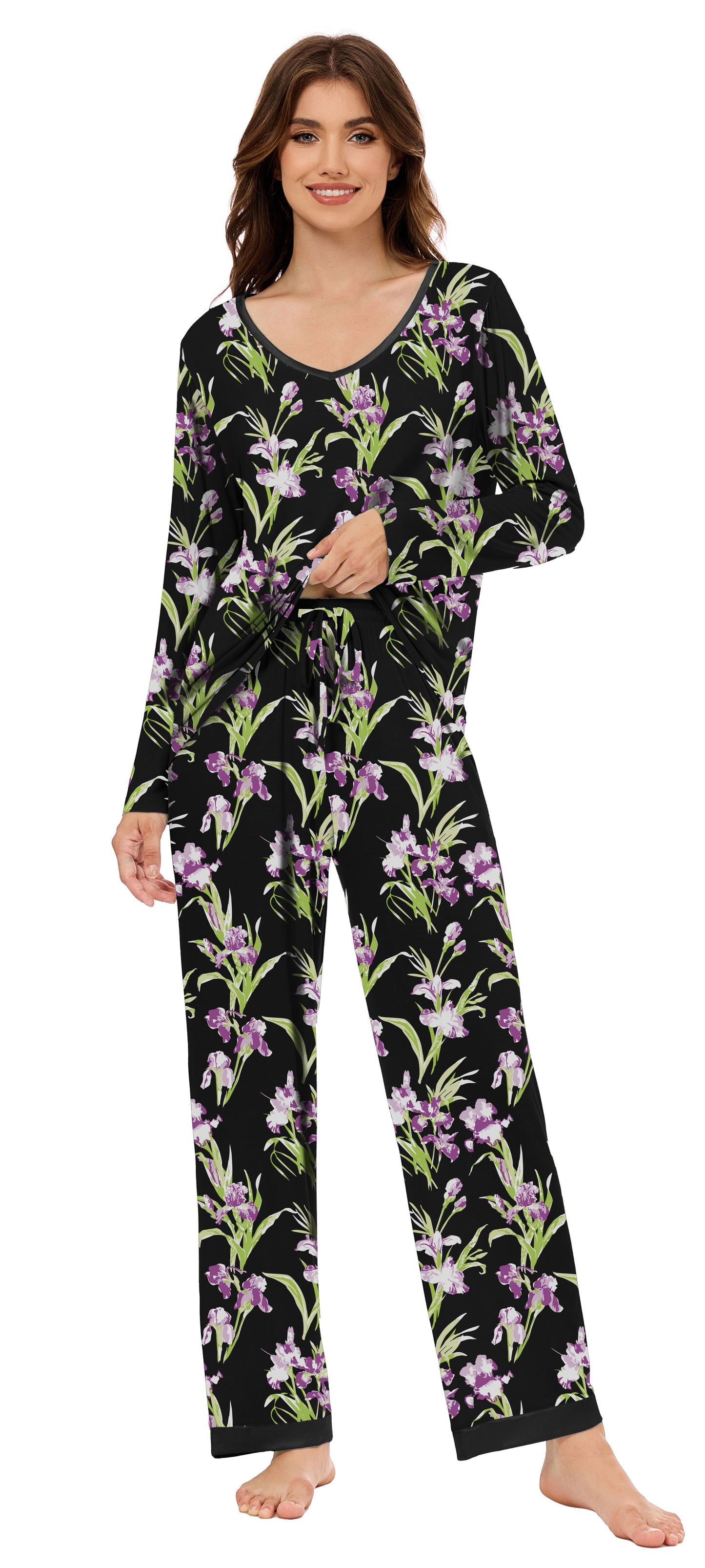 LUBOT Bamboo Viscose Pajamas for Women Soft Breathable Cooling Womens Pajama Set Two Piece PJ Sets Long Sleeve Pants Loungewear Nightwear Sleepwear