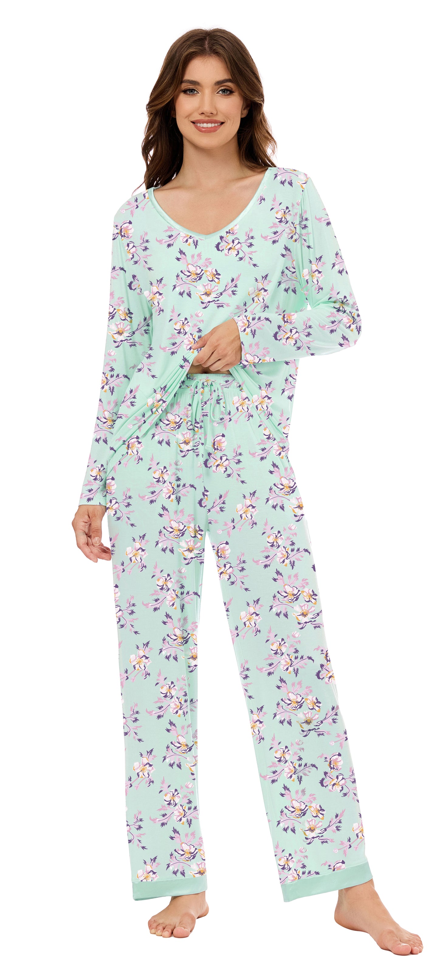 LUBOT Bamboo Viscose Pajamas for Women Soft Breathable Cooling Womens Pajama Set Two Piece PJ Sets Long Sleeve Pants Loungewear Nightwear Sleepwear