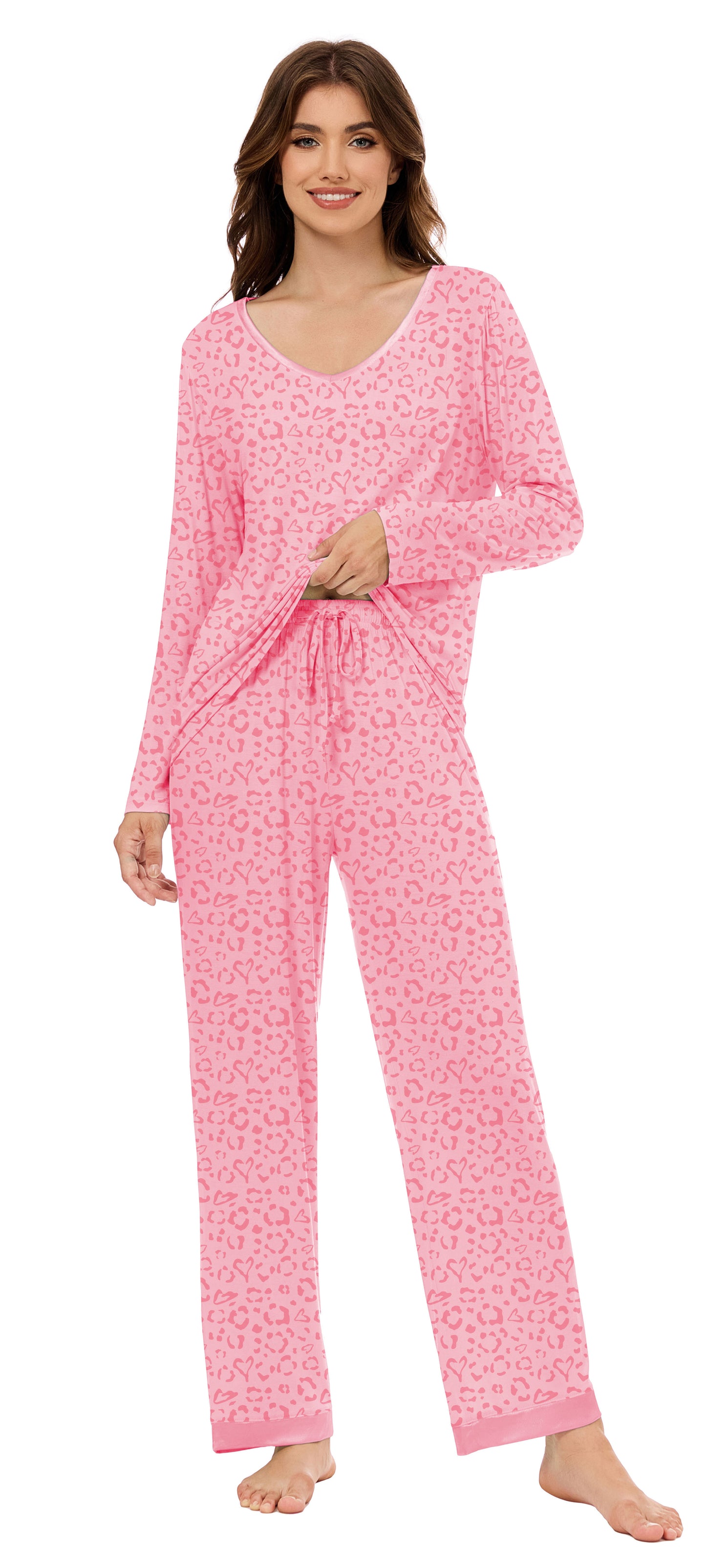 LUBOT Bamboo Viscose Pajamas for Women Soft Breathable Cooling Womens Pajama Set Two Piece PJ Sets Long Sleeve Pants Loungewear Nightwear Sleepwear