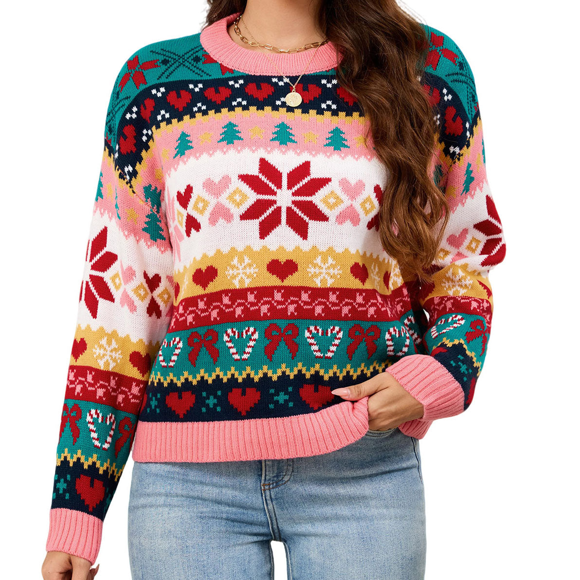 LUBOT Ugly Christmas Sweaters for Women Cute Fuzzy Funny Wintertime Holiday Parties Knitted Casual Pullover Sweater