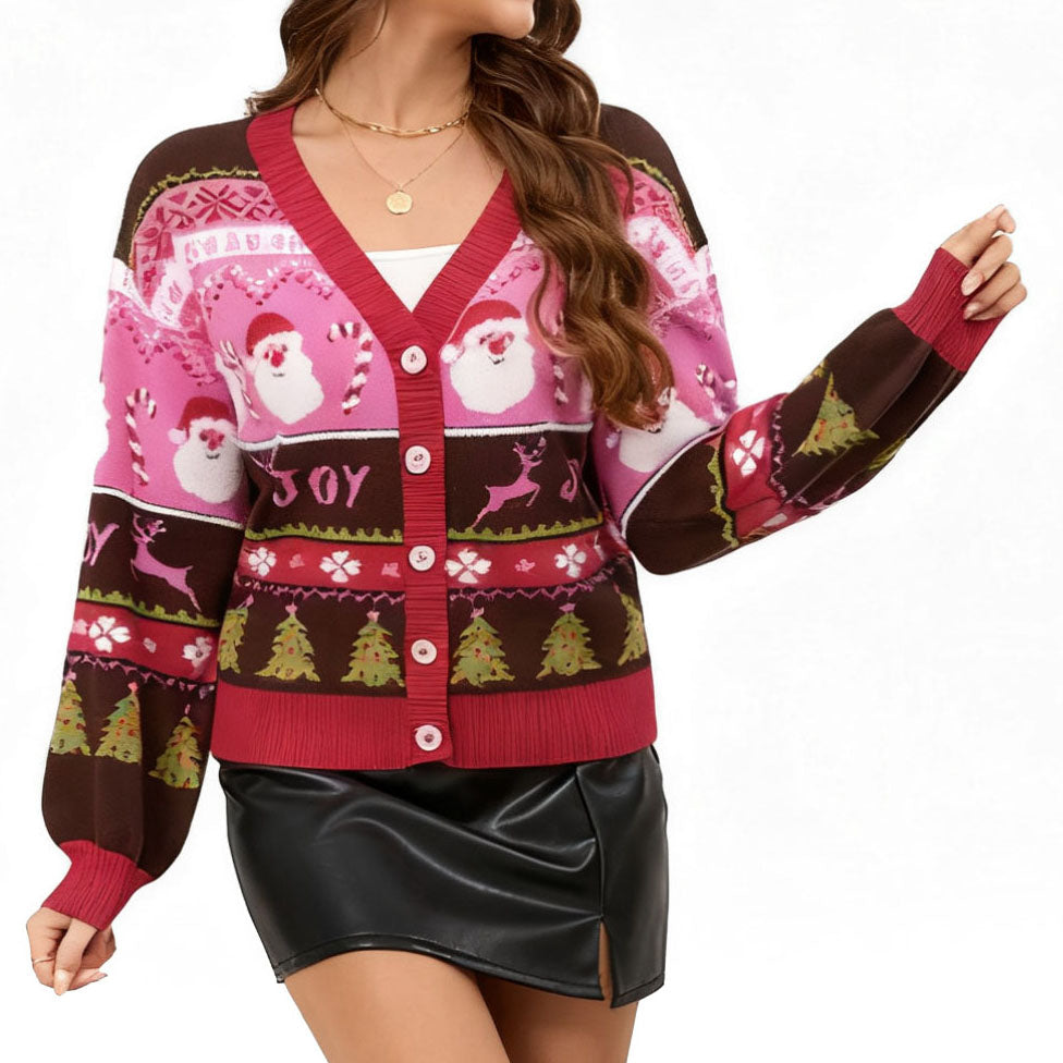 LUBOT Ugly Christmas Sweaters for Women Acrylic Blend Cute Fuzzy Funny Wintertime Holiday Parties Knitted Casual Cardigan Sweater