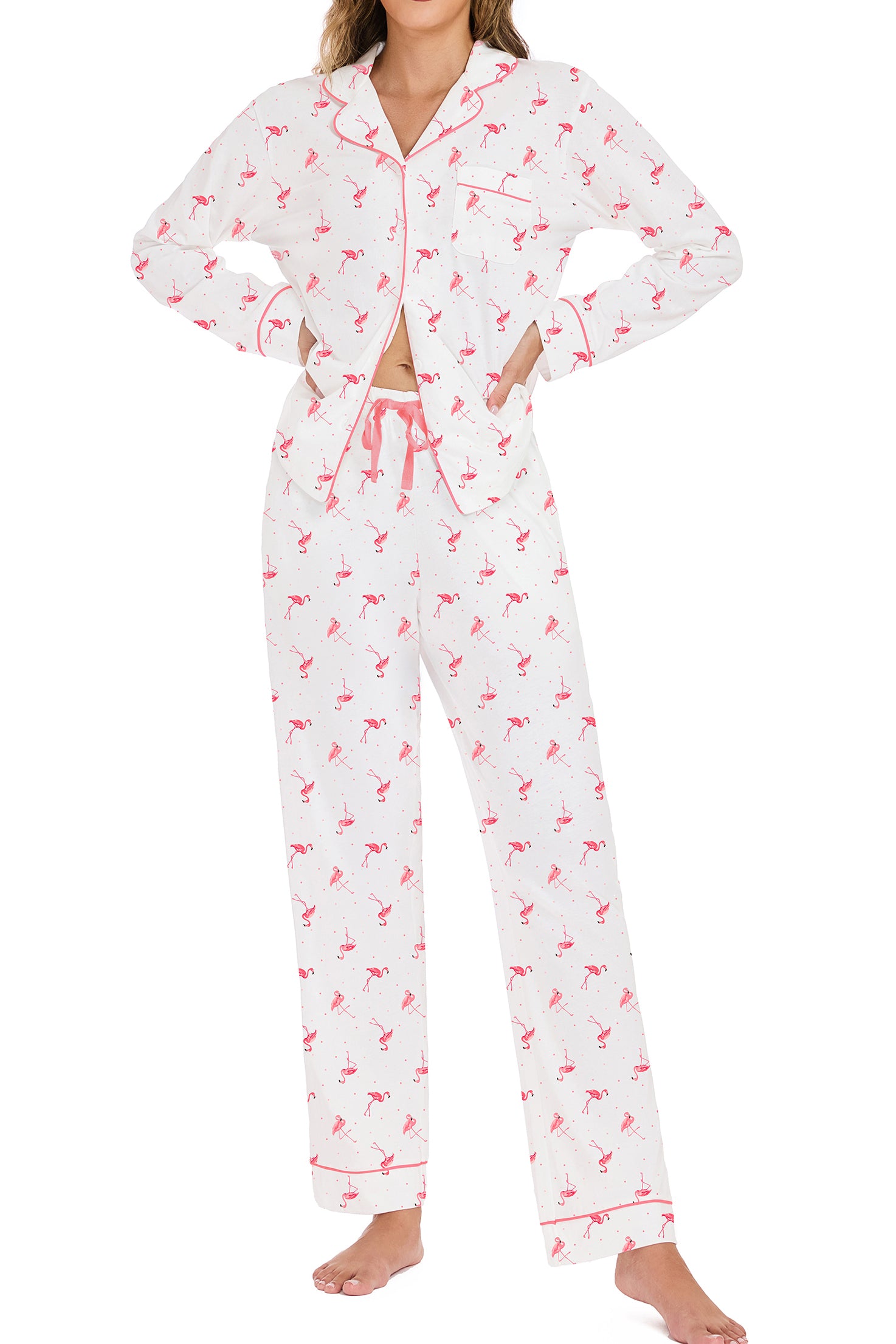 LUBOT Pyjama van 100% katoen voor dames, pyjamaset, zachte knoopsluiting, 2-delige set, gebreide nachtkleding, loungewear met lange mouwen, XS-XXL, (Misty Blue) (Katoen), S LUBOT Pyjama van 100% katoen voor dames, pyjamaset, zachte knoopsluiting, 2-delige set, gebreide nachtkleding, loungewear met lange mouwen, XS-XXL, (Misty Blue) (Katoen), S