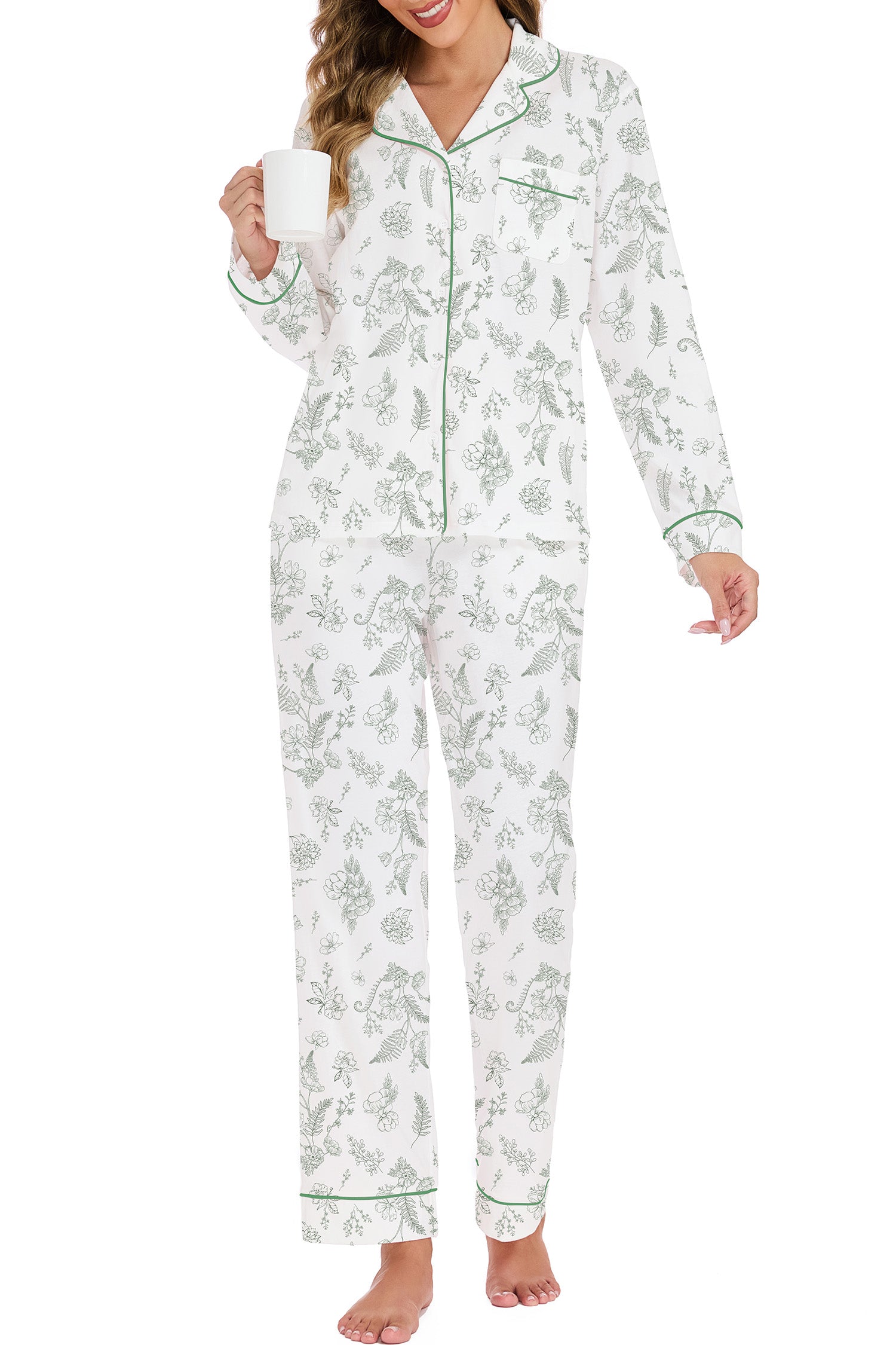 LUBOT Lange pyjama voor dames, 100% katoen, pyjamaset met knoopsluiting, zacht en licht, 2-delige pyjama voor thuis, loungewear, Zwart, L LUBOT Lange pyjama voor dames, 100% katoen, pyjamaset met knoopsluiting, zacht en licht, 2-delige pyjama voor thuis, loungewear, Zwart, L