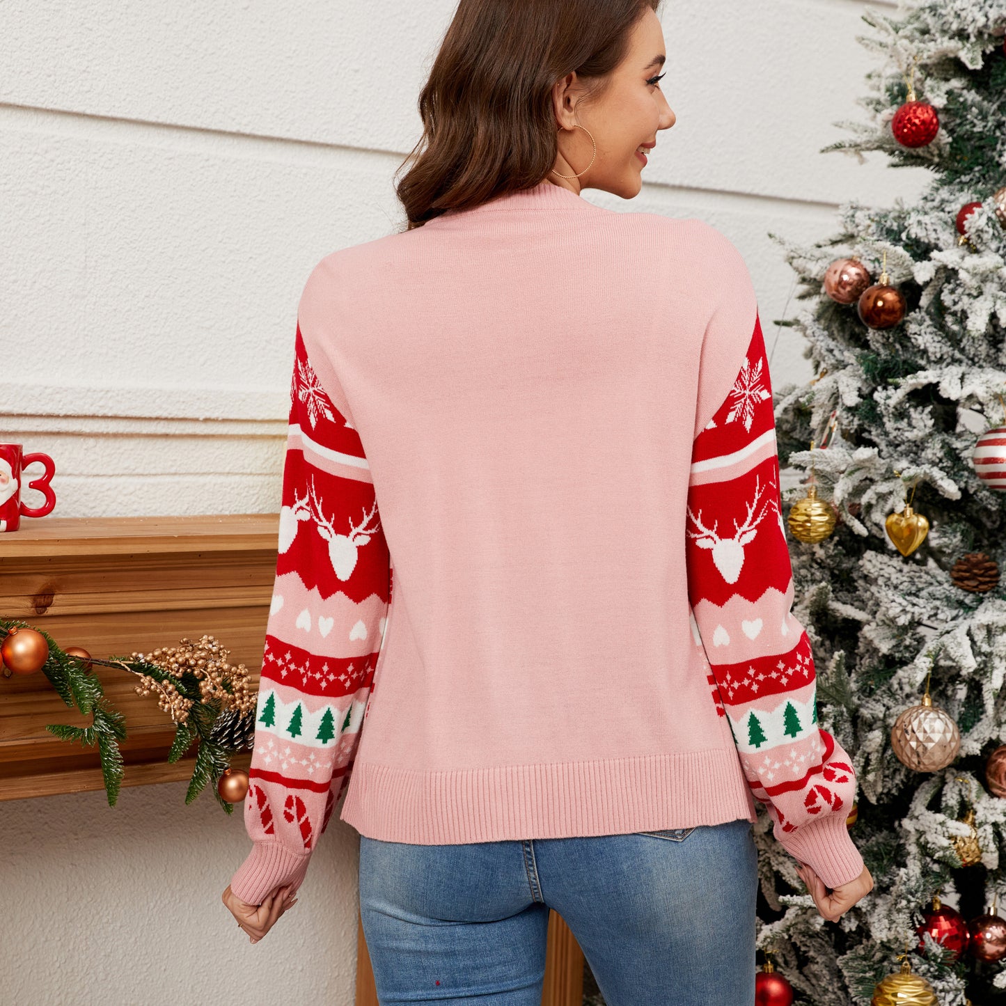 LUBOT Ugly Christmas Sweaters Cardigans for Women Soft Holiday Long Sleeve Wintertime Fuzzy Deer Pink Xmas Knit Sweaters