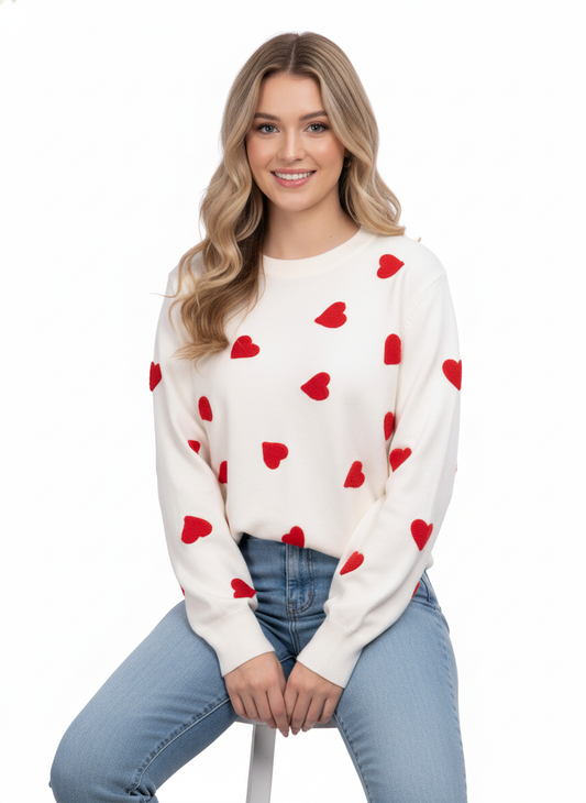 Heart Sweater for Women Love Valentine's Day Knitted Top Casual Long Sleeve Sweater Pullover