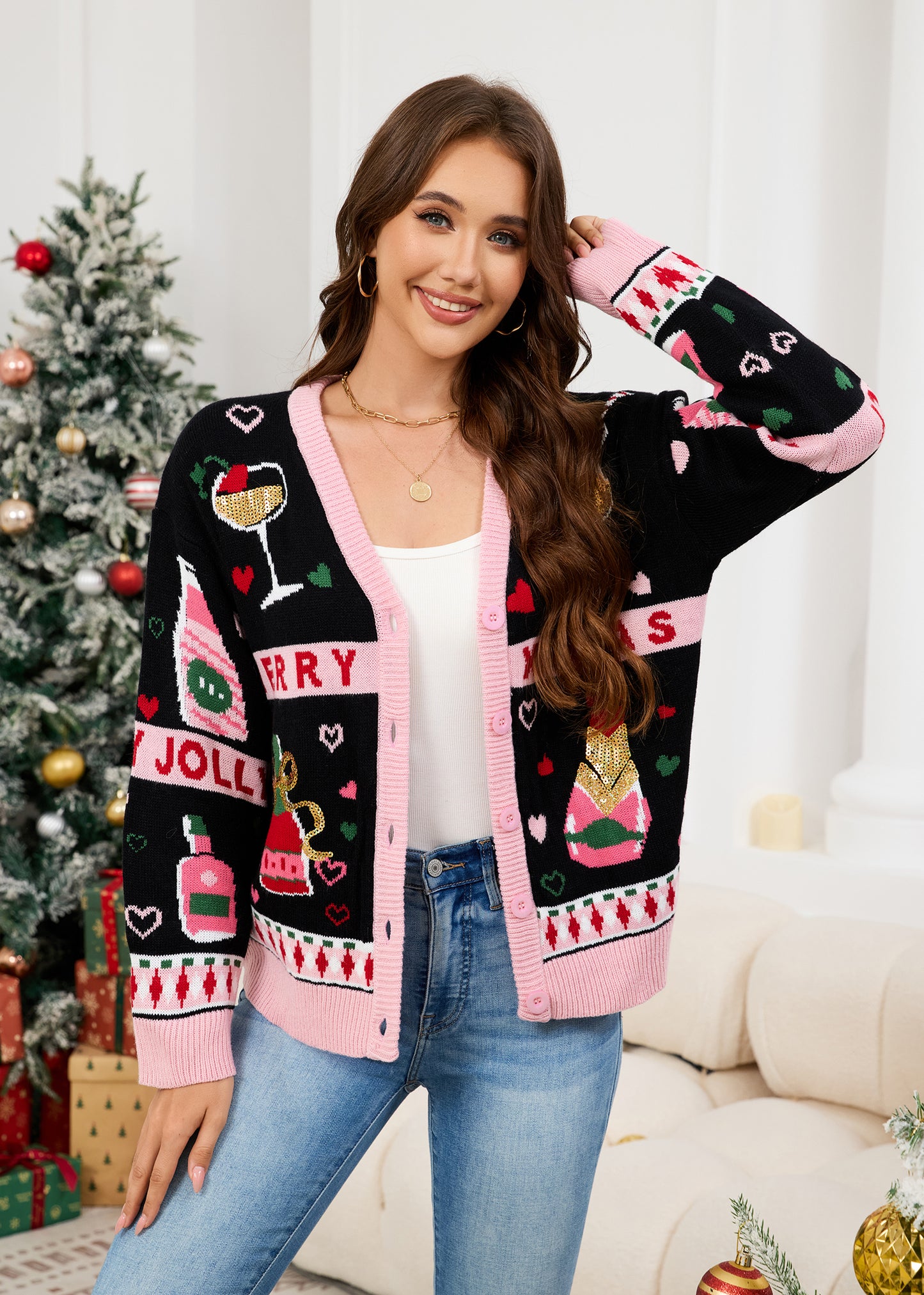 LUBOT Ugly Christmas Sweaters Cardigans for Women Soft Holiday Long Sleeve Wintertime Fuzzy Pullover Xmas Knit Sweaters